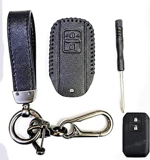Soft Handmade Leather Key Cover Compatible with Maruti Suzuki jimny Baleno Grand Vitara XL6 Swift New Brezza 2022 Ertiga Dzire 2 Button Smart Key Protection with Keychain (Black)