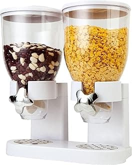 Double Cereal Dispenser Classic Dry Food Double Canister, Dry Food Dispenser Control Storage Container, Great For Cornflakes, Candy, Nuts, Beans, Granola - Kitchen Storage Dispenser, Lilac/White