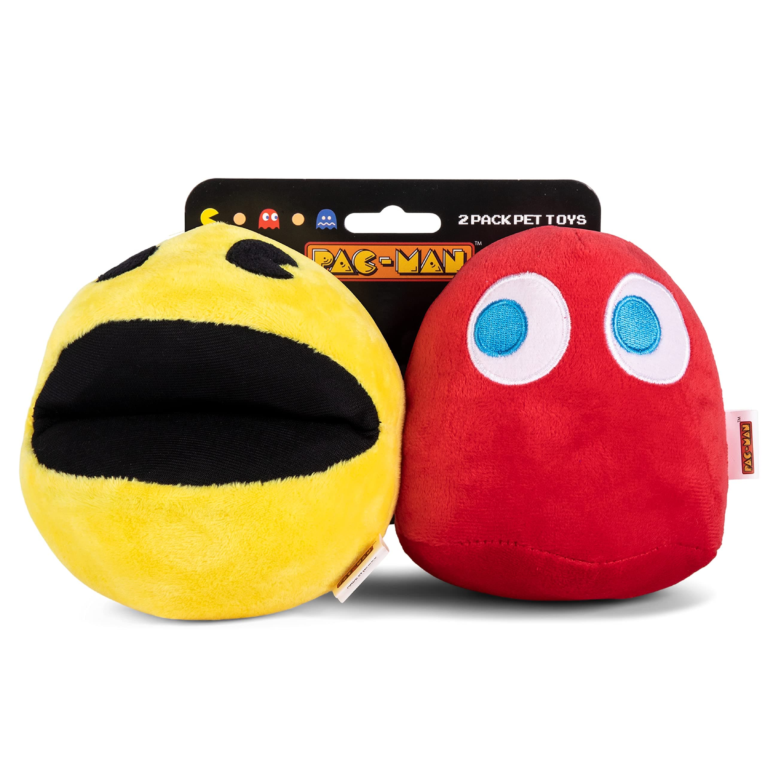 PAC-MAN for Pets 2 Piece 6" PAC-MAN & Blinky Plush Squeak Toy for Dogs | Plush Dog Toys with Squeaky, Squeaker Plush | Officially Licensed Pet Products