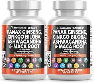 Clean Nutraceuticals Panax Ginseng 10000mg Ginkgo Biloba 4000mg Ashwagandha Maca Root 3000mg - Focus Supplement Pills for Women and Men with Pine Bark Extract, Garlic, and Saw Palmetto - 2Pack