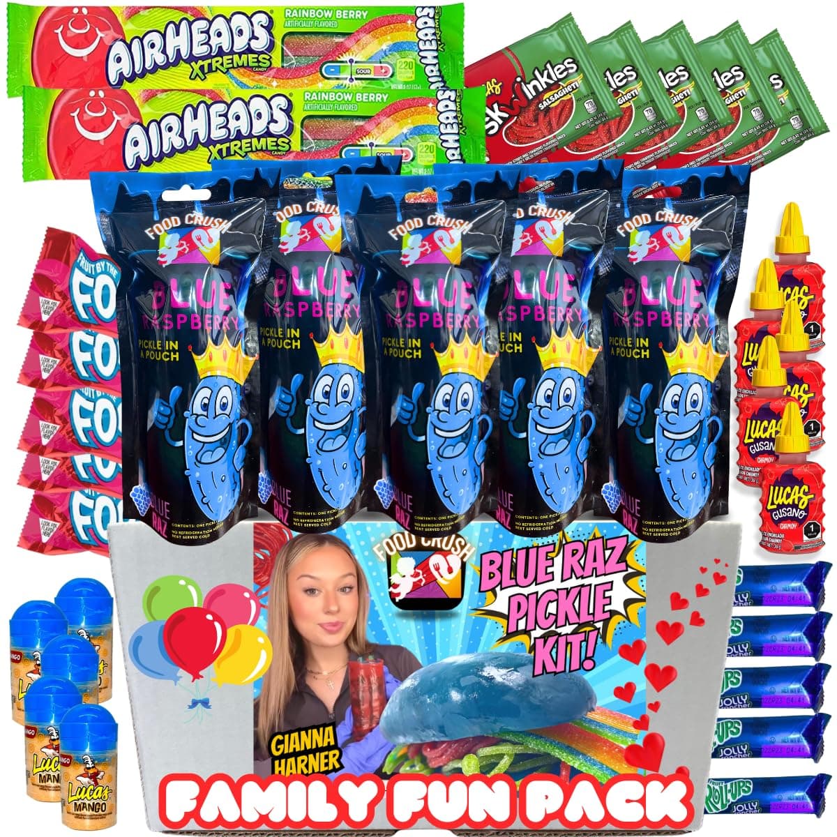 Blue Raspberry Pickle Kit-Family Fun Pack-5 Blue Raz Pickles In A Pouch with Mexican Candy. Tikok trend items by Food Crush