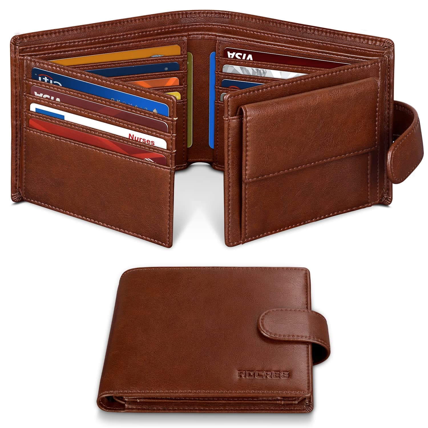 Wallets for Men, RFID Blocking Wallet,Mens Wallet, Leather Wallet with 14 Credit Card Holders, 2 Banknote Compartments, 2 ID Windows with Gift Box
