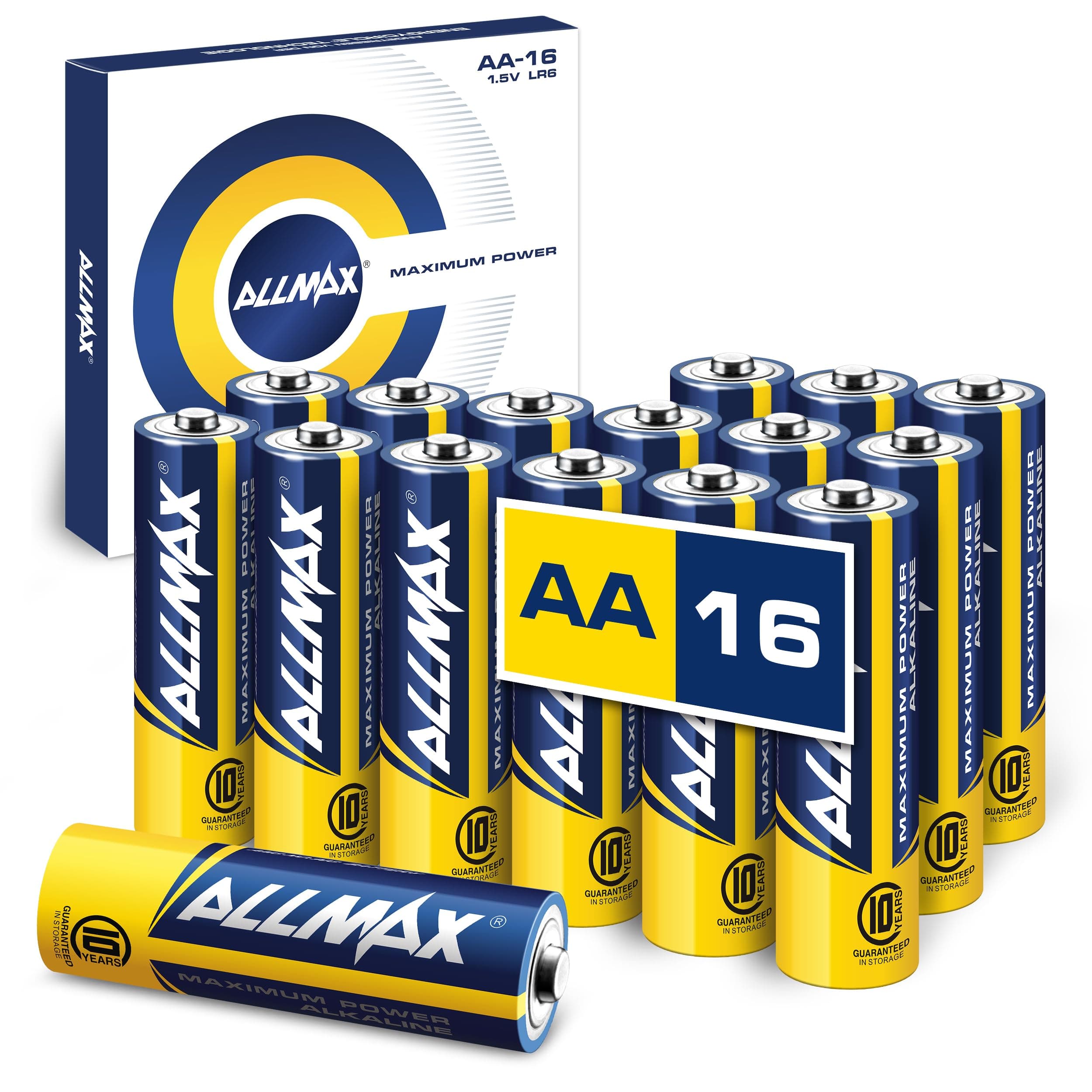 Allmax AA Maximum Power Alkaline Double A Batteries (16 Count) – Ultra Long-Lasting, Leakproof Design, 10-Year Shelf Life, Maximum Performance (1.5V)