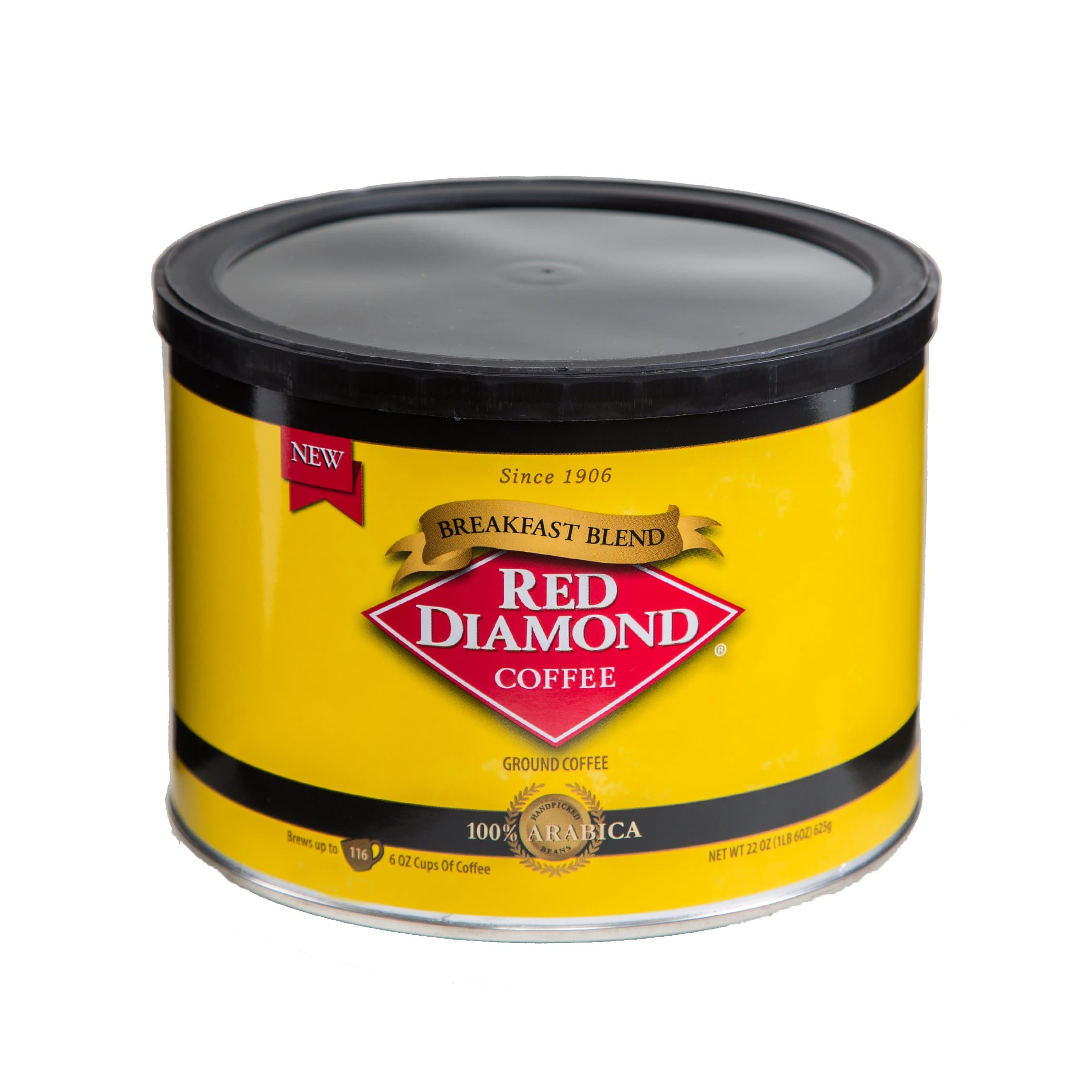 Red Diamond Ground Coffee | Breakfast Blend | Medium Roast | 100% Premium Arabica Beans | Rich & Flavorful Taste | 22 Ounce Resealable Can