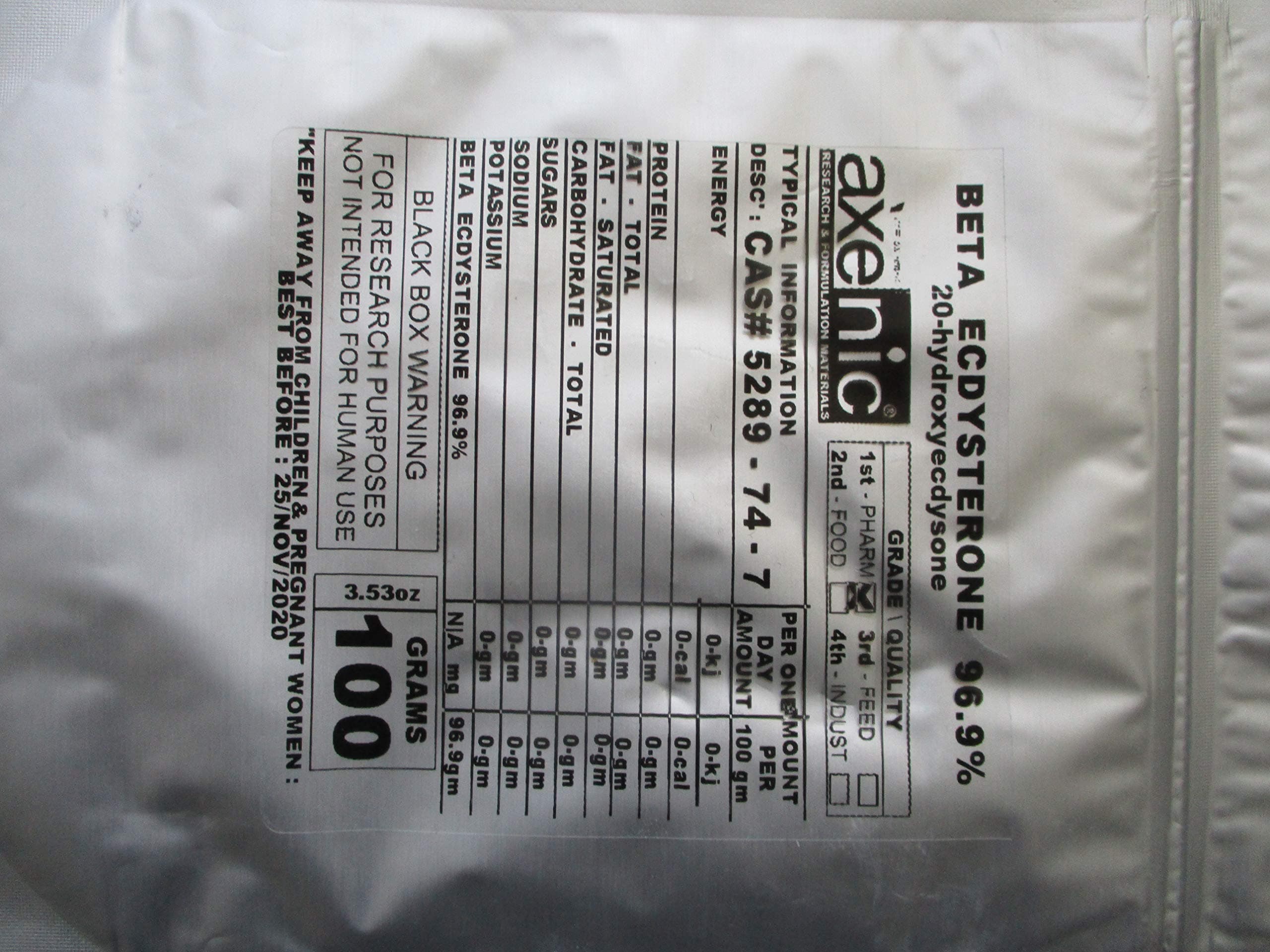 100 Grams BETA ECDYSTERONE 96.9%, 20-Hydroxyecdysone Powder