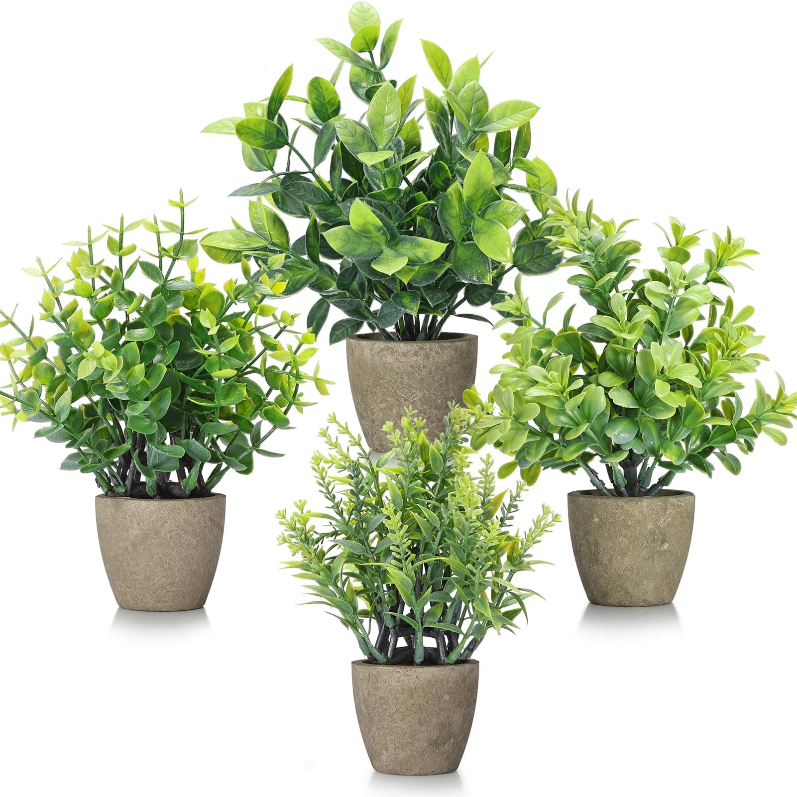 4 Pack Fake Plants Ceramic Mini Artificial Greenery Potted Plants for Home Decor Office Decor Room Decor Farmhouse Decor Indoor Table Bathroom Decor