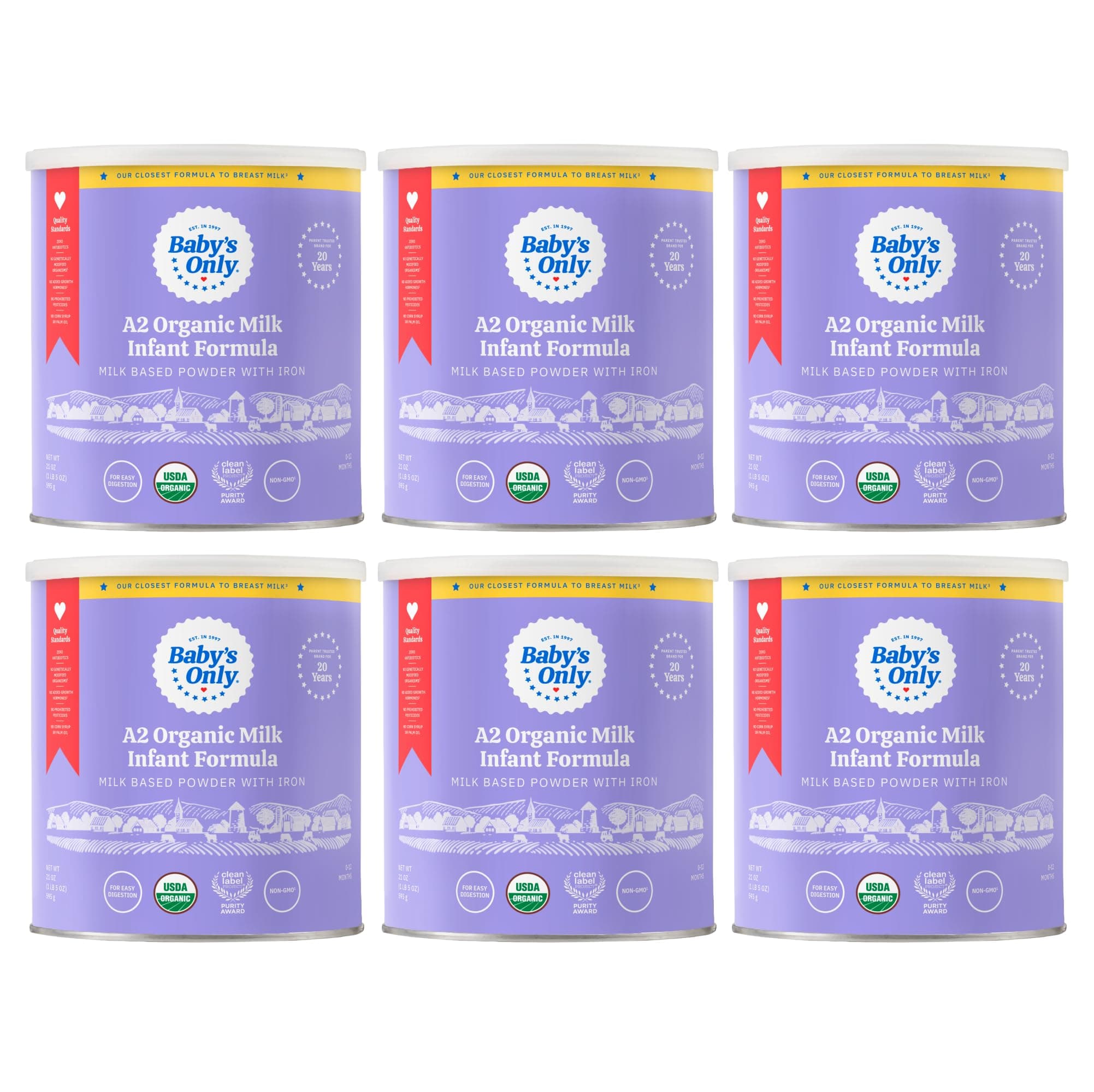 Baby's Only A2 Organic Milk Infant Formula, A2 Milk Based Powder, Organic Baby Formula with A2 Beta-Casein Protein, Iron, Vitamin E, Vitamin D, Easy to Digest, Newborn to 12 Months Old, 21 oz, 6 Pack