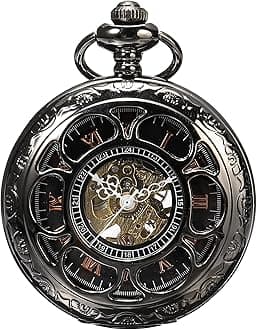 ShoppeWatch Men’s Pocket Watch with Chain | Hand Winding Vintage Pocket Watch | Classic Mechanical Movement Pocketwatch | 1920s Railroad Steampunk Costume Accessory