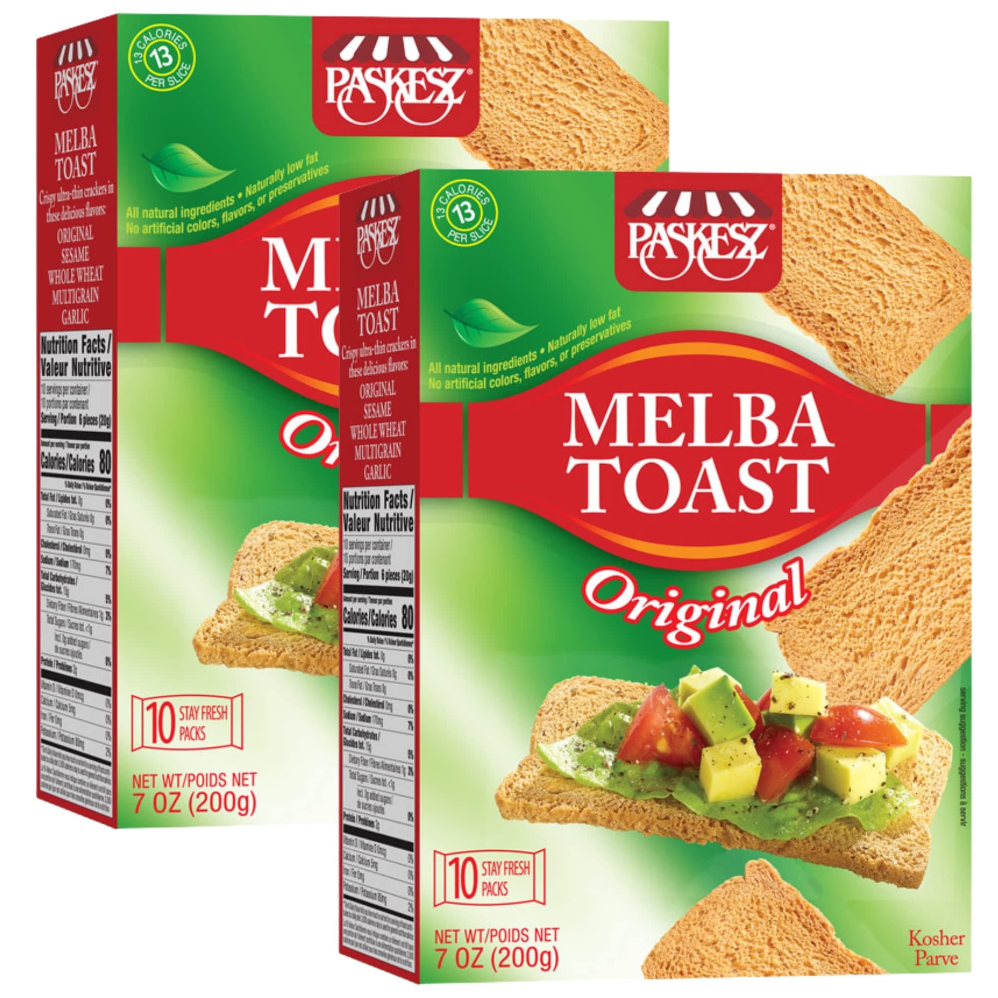 Original Melba Toast Crackers - All Natural Thin and Crispy Flatbread Crackers - Classic Mini Toasts for Dips, Spreads, Salads - Tostadas Melba - 7 Oz, Pack of 2