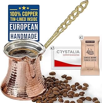 Volarium CRYSTALIA Premium Quality Handmade Turkish Coffee Pot, Turkish Coffee Maker, Cezve, Greek Arabic Coffee Pot, Hammered Copper Coffe Pot, Butter Pot, Copper Pot, Jazzve