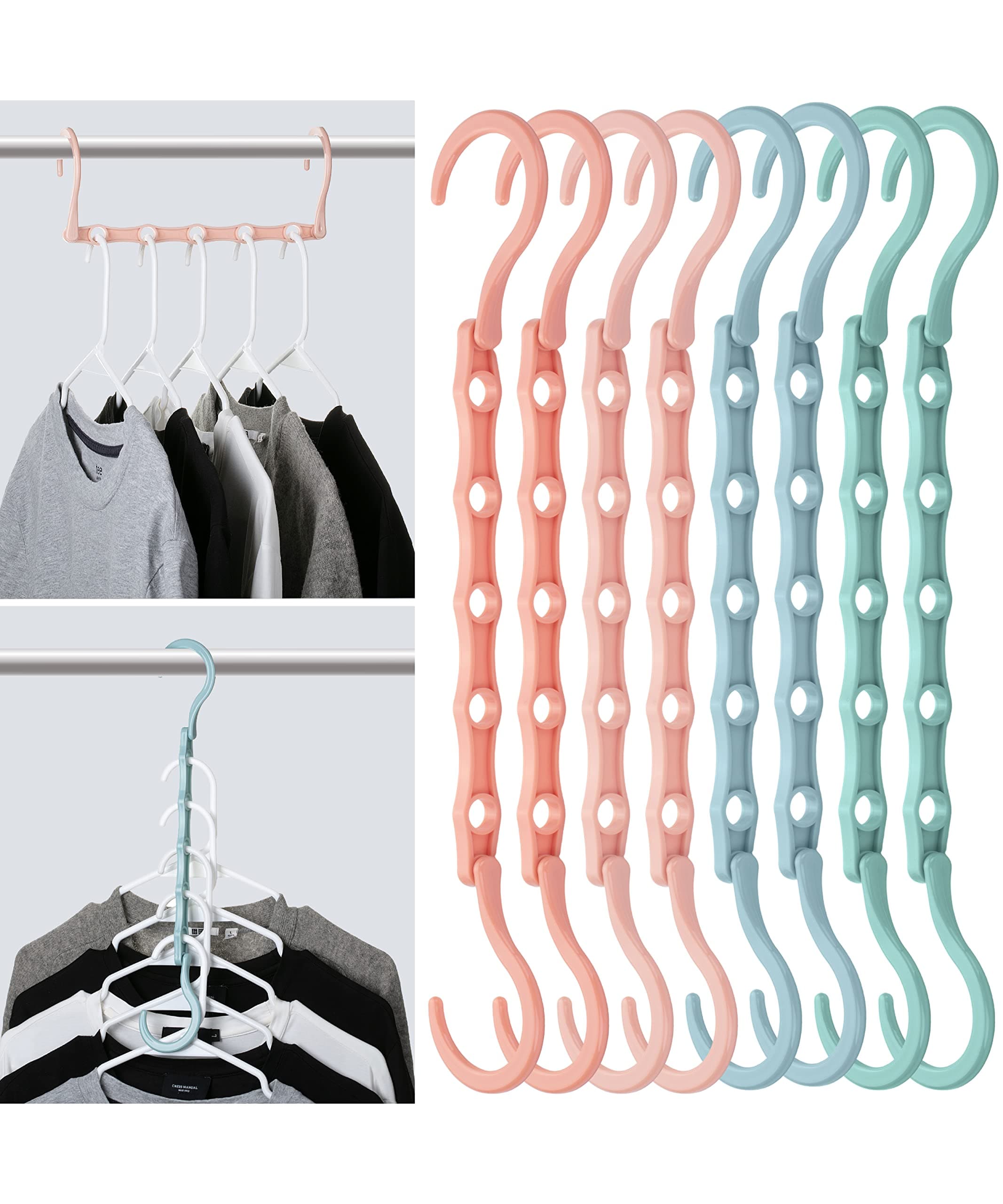 Space Saving Hangers, 8 Pack, Boho Colors, Magic Hangers
