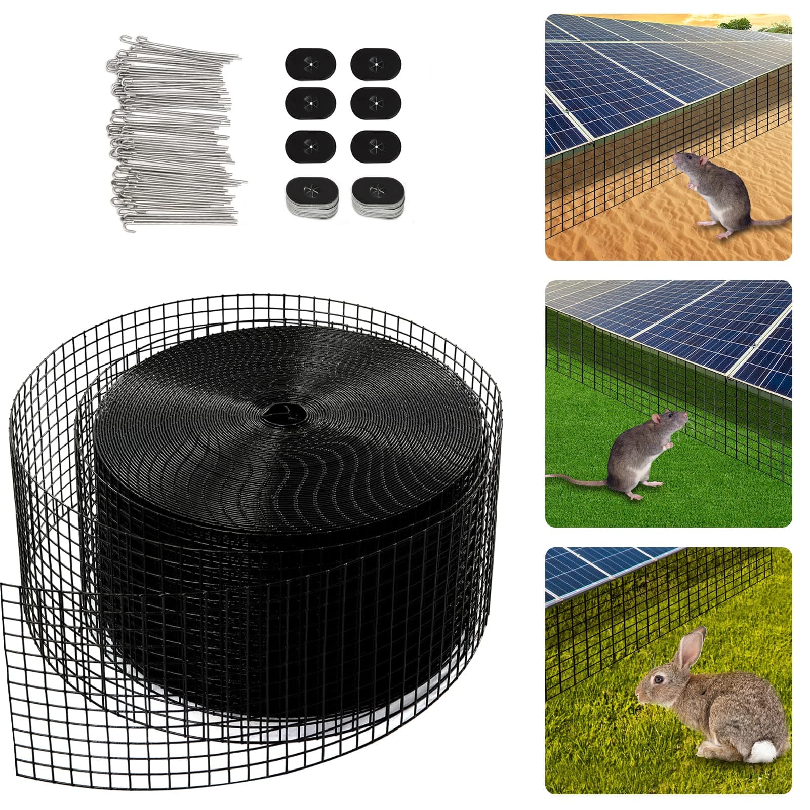 JAYEUW6in X 100ft Solar Panel Bird/Squirrel/Critter Guard Mesh Kit, Bird proofing Wire Screen Protection Wire mesh PVC Coated Galvanized Steel mesh Bird/Biological Protection kit, 70 Fastener Clips