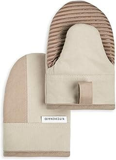 KitchenAid Beacon Two-Tone Mini Oven Mitt 2-Pack Set, Milkshake Tan/Beige, 5.5"x8"
