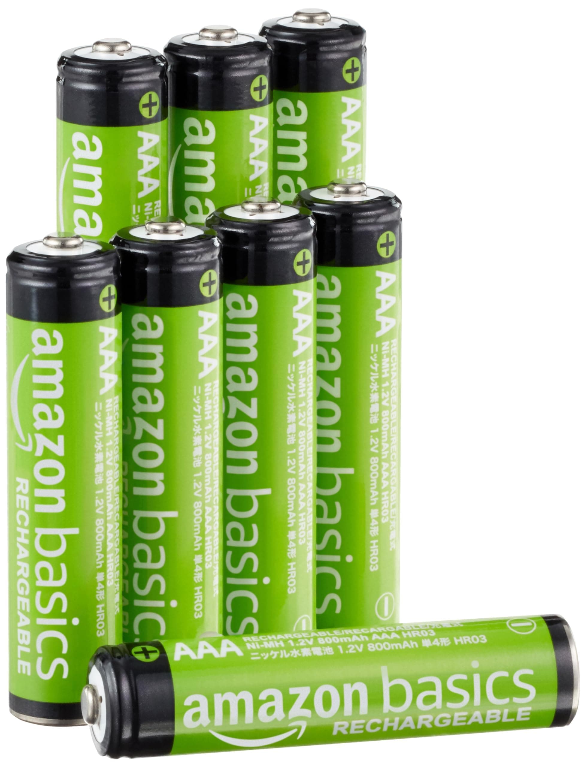 Amazon Basics 8-Pack Rechargeable AAA NiMH Batteries, 800 mAh, 1.2V, Low Self-Discharge, Pre-Charged, Recharge up to 1000x Times