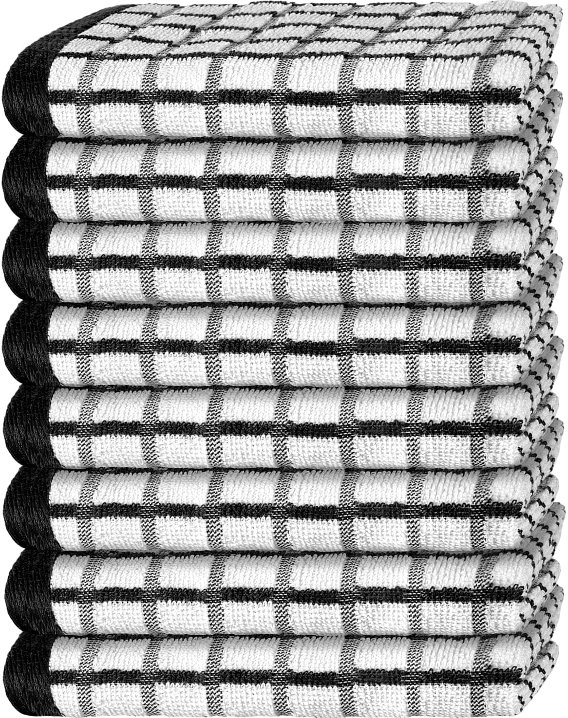 Premium Dish Towels for Kitchen, with Hanging Loop [8 Pack] Heavy Duty Absorbent 100% Cotton 410 GSM Terry Kitchen Towels, 16x26 (Black)