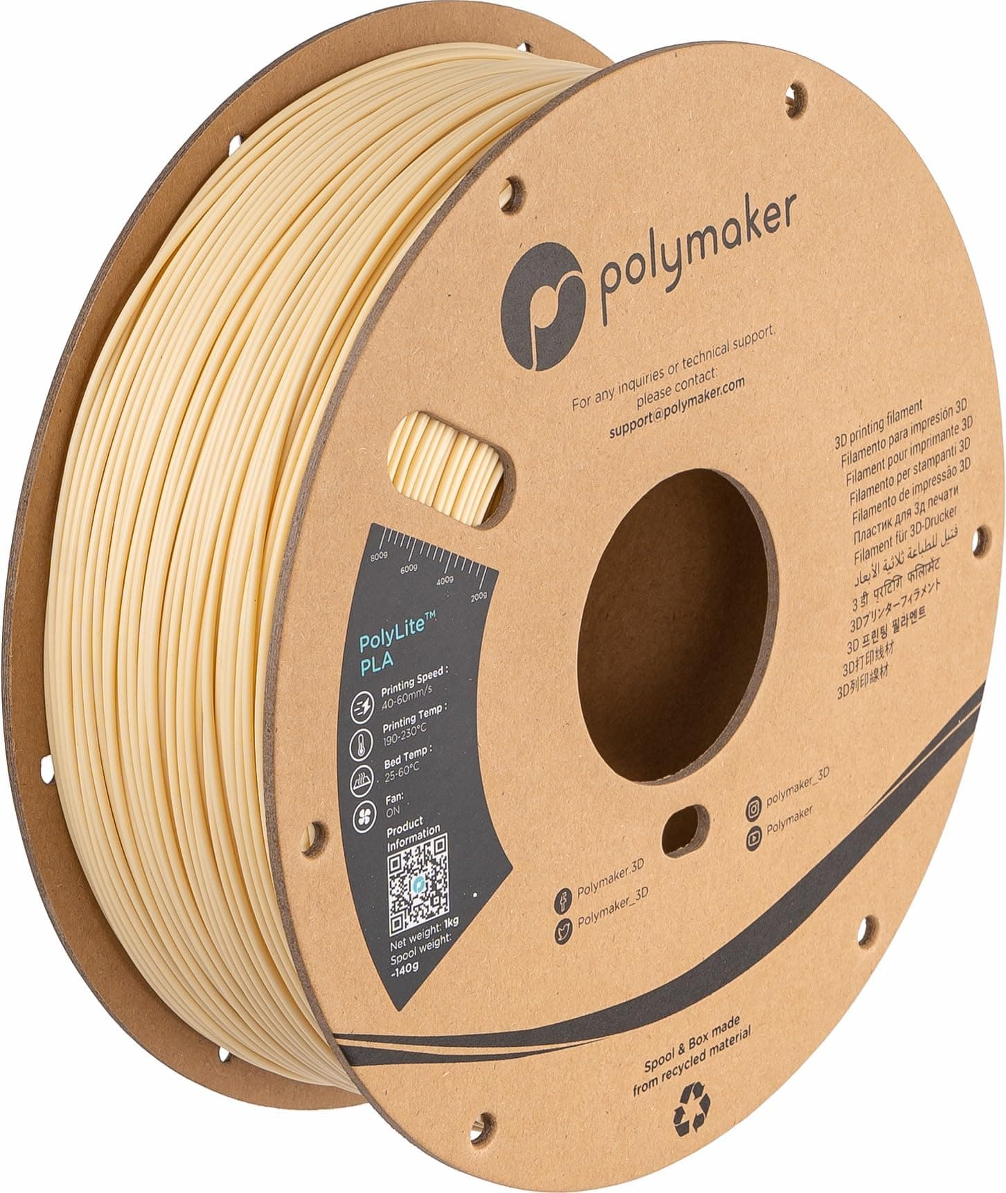 Polymaker PLA Filament 1.75mm Cream PLA 3D Printer Filament 1.75 1kg - PolyLite 1.75 PLA Filament Cream 3D Print Filament Dimensional Accuracy +/- 0.03mm Compatible with Most 3D Printers