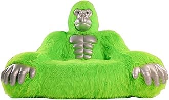 Gorilla Inflatable Luxury Sofa 6.56ft Height King Kong Inflatable Sofa Furry Plush Orangutan for Lounging, Gaming, or Movie Nights (Green)