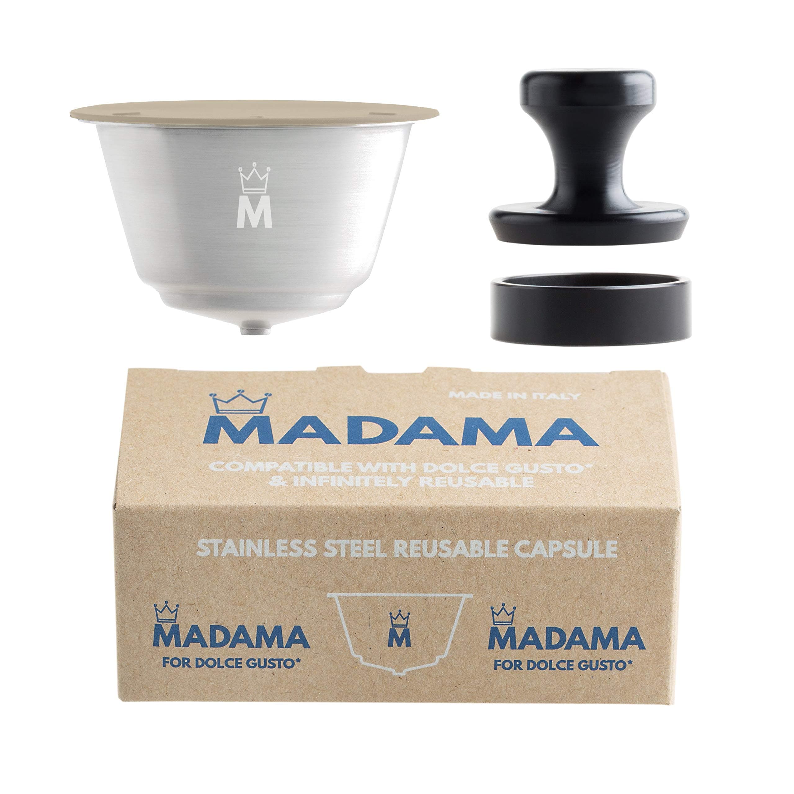 Madama - Refillable and Reusable Capsule Compatible with Dolce Gusto. Stainless Steel and Food-grade Silicone. Pack of 1 pod