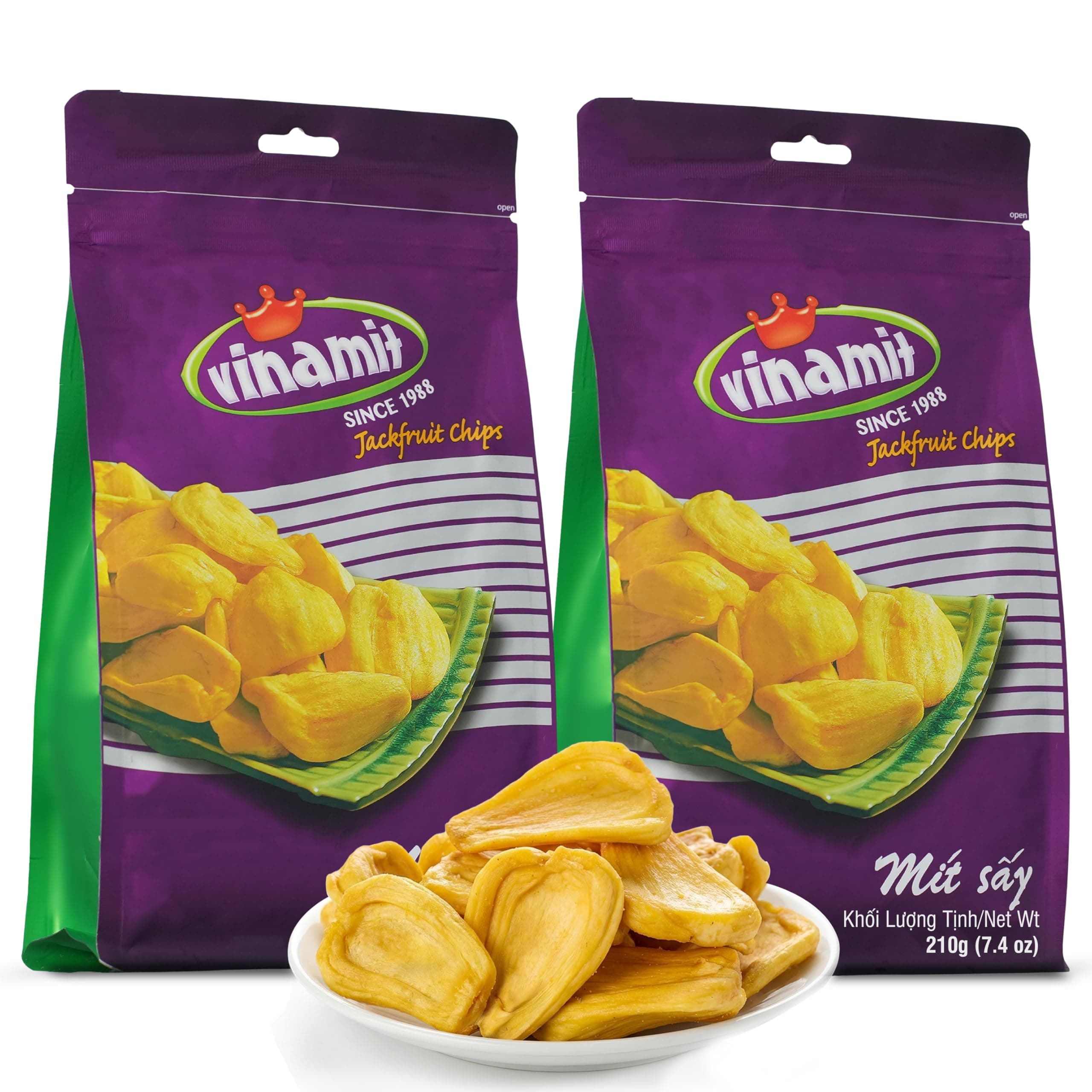 Vinamit Ripened Jackfruit Chips, Unsweetened Crunchy Jackfruit, Pack 2 of 7.4 oz Bag | Naturally Sweet & Crispy | Gluten-Free, Vegan | Healthy Fruit Snacks for Adults, Kids, Gifting, Family Share