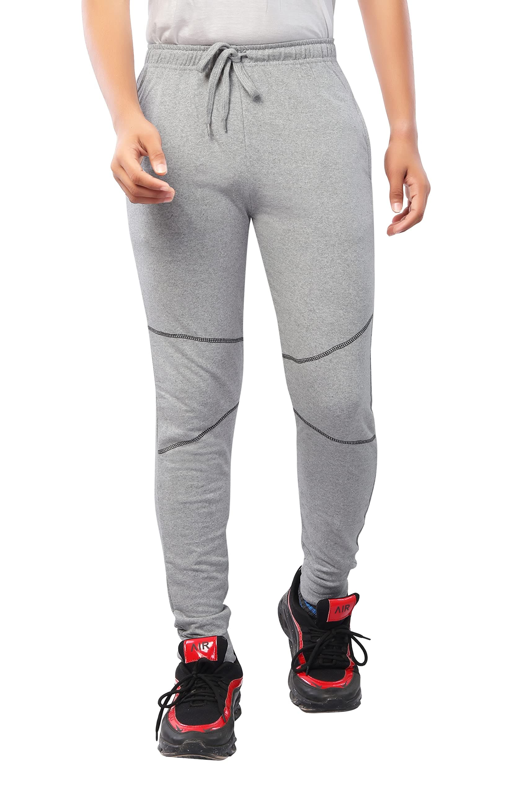 Njoy Boy's Pure Cotton Solid Jogger Track Pants with 2 Side Pocket| Tapered Slim Fit | Casual/Sports Wear Lowers/Trousers/Tracksuit (Colour: Grey, Size: M/ 15-16 Years)