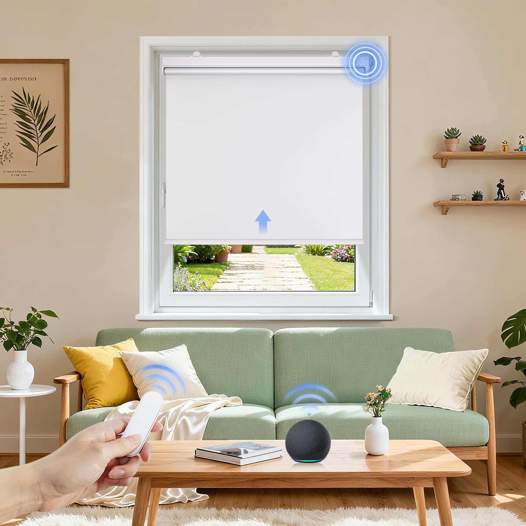 Grandekor Motorized Roller Shade with Remote Control,Motorized Blinds 100% Blackout Electric Shades, Cordless Window Blinds Shades for Bedroom Living Room Office,White,W23 xH72