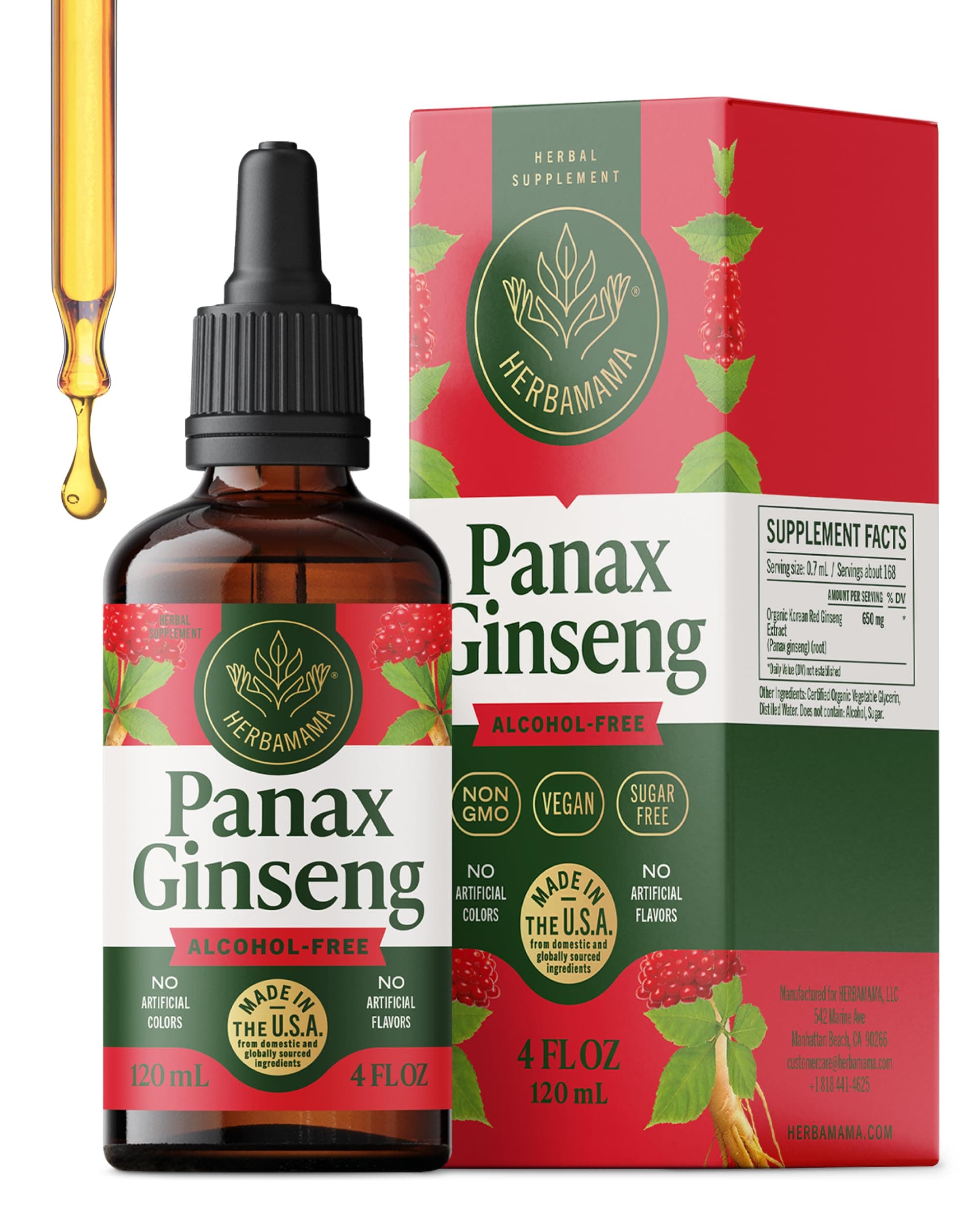 Panax Ginseng Root Tincture - Immune & Overall Support with Korean Red Ginseng Supplement - Vegan, Non-GMO, Alcohol & Sugar-Free Herbal Drops, 56-Day Supply