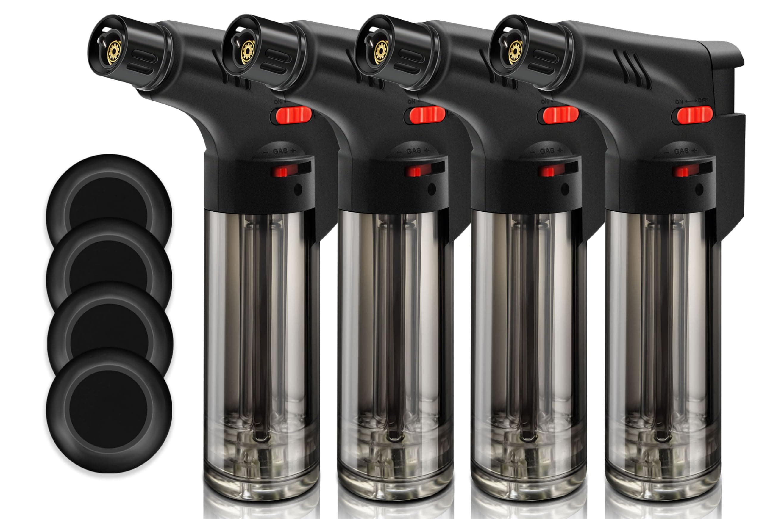 4 Pack of Torch Lighter, Powerful Windproof Jet Flame, Butane Gas Refill, with Safety Lock, Mini Torch Lighters for Candle, Firework (Gas not Included)