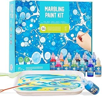 Alyasameen Water Marbling Paint Kit; Marble Kit, Non-Toxic; Water Art Paint Set, Art & Crafts Kit for Girls & Boys (12 Colors Kit)