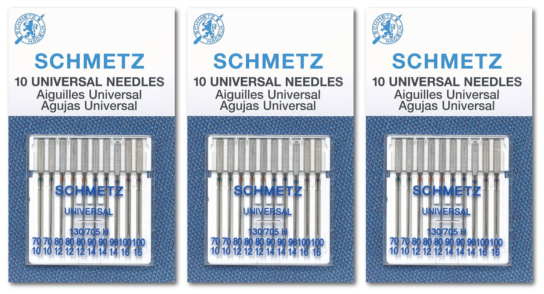 Universal Sewing Machine Needles, Three 10-Pack Assortment, 30 Needles, 70/10, 80/12, 90/14, 100/16