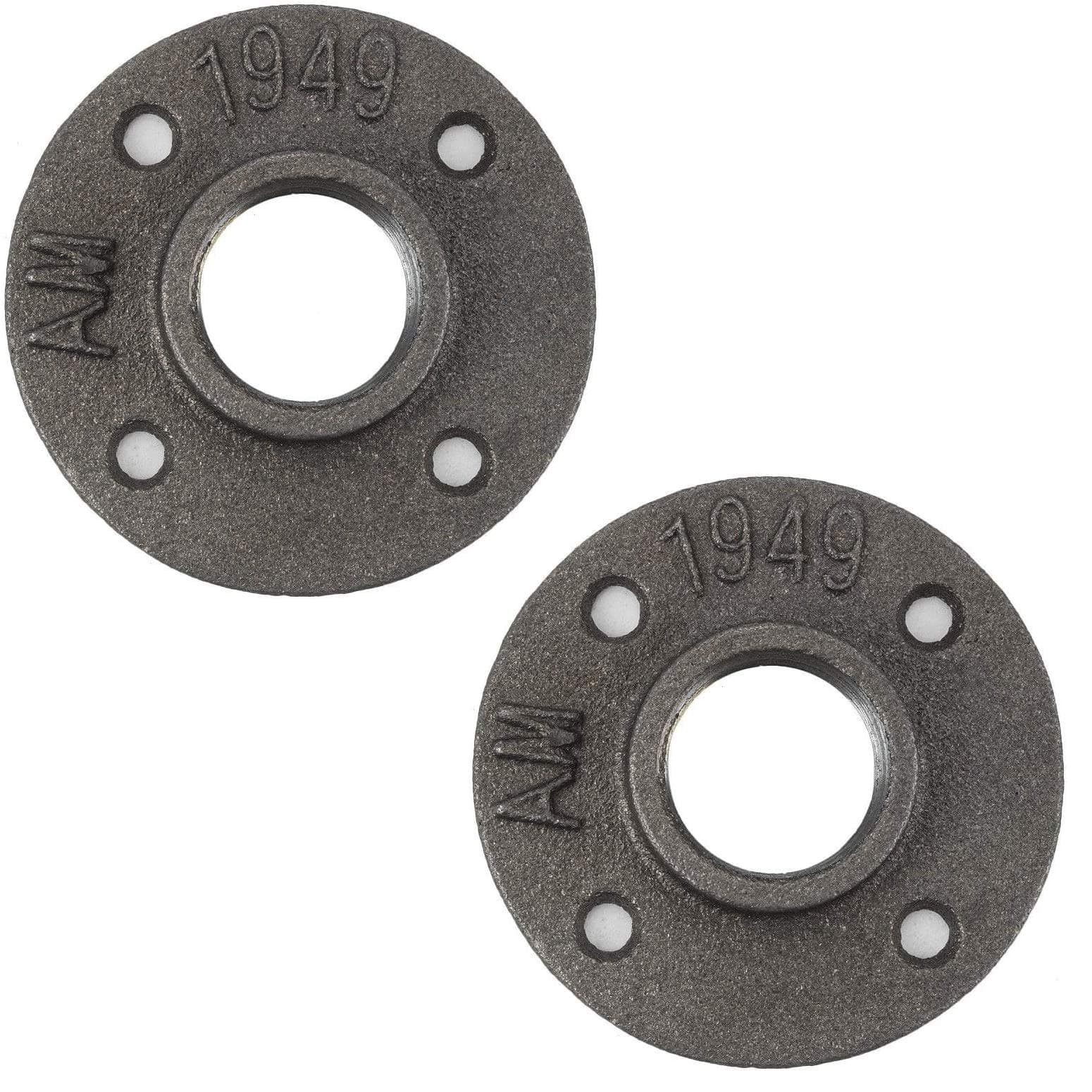 2Pk 1" Floor Flange Pipe Decor Cast Iron Black Threaded Fitting Industrial Steampunk Vintage Retro Furniture DIY Wall Industry Plumbing