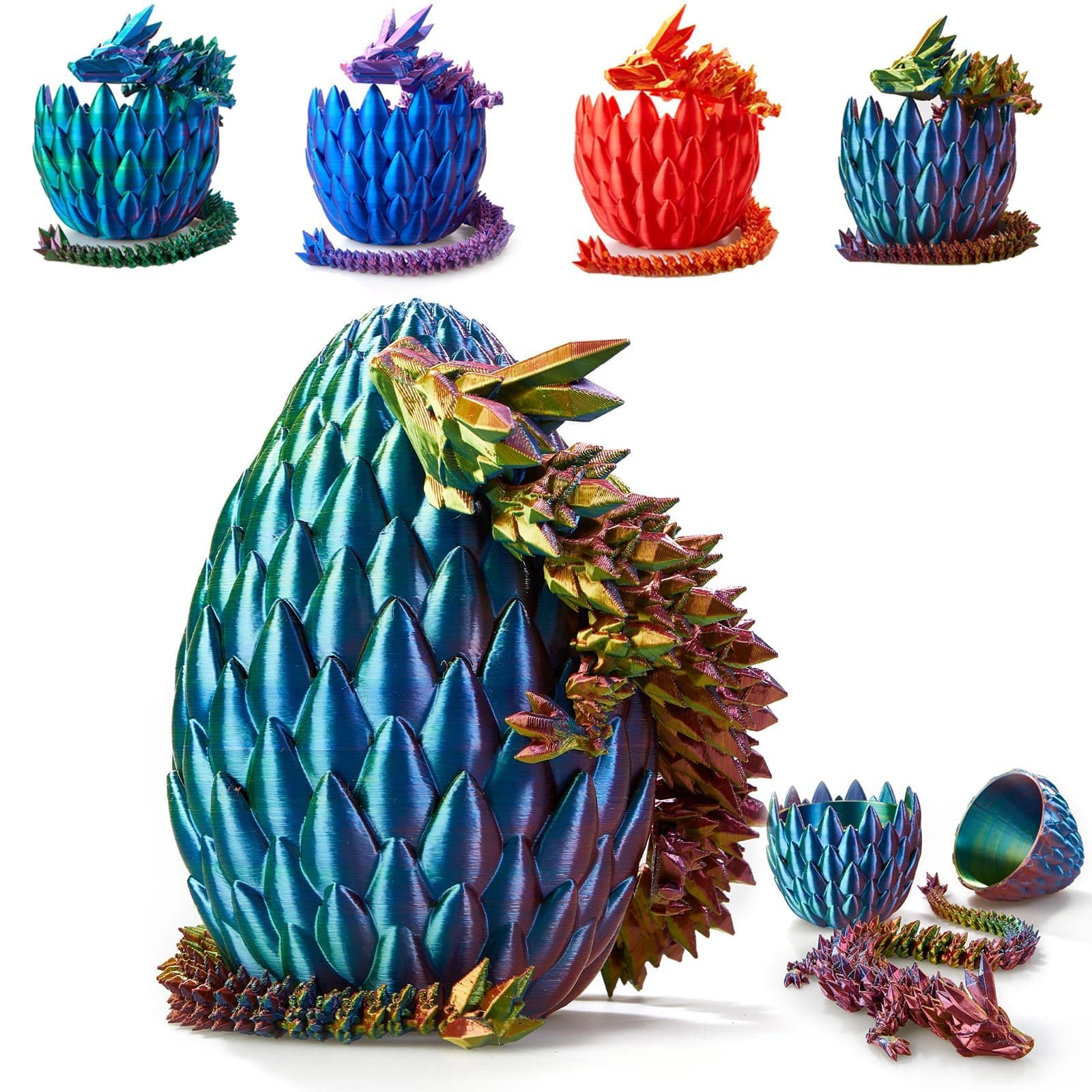 3D Printed Dragon Egg, 15Inch Crystal Dragon with Egg,Easter Basket Stuffers,Surprise Egg,Articulated Fidget Toys for Executive Home Office Decor,Unique Easter Basket Essentials for Kid