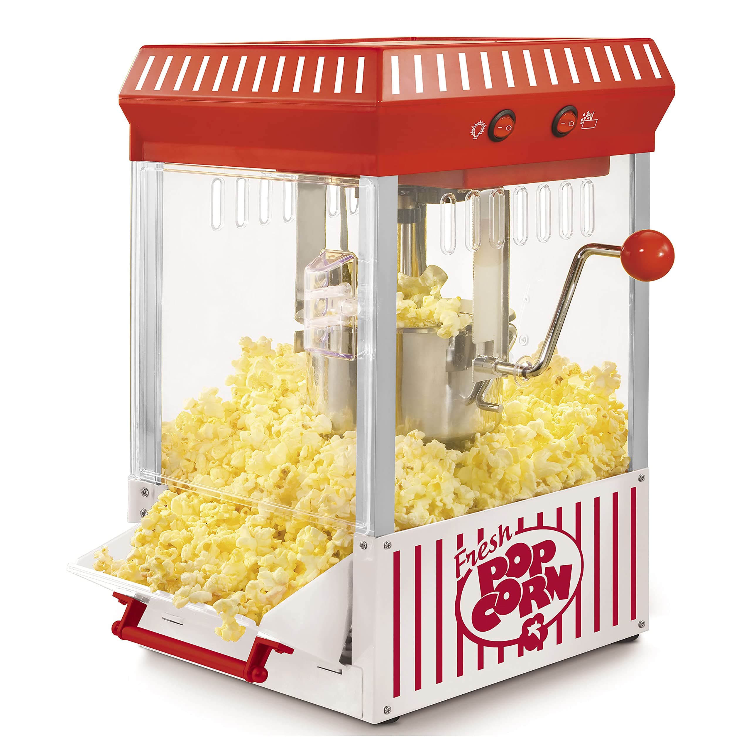 Popcorn Maker Machine - Professional Tabletop With 2.5 Oz Kettle Makes Up to 10 Cups - Vintage Popcorn Machine Movie Theater Style - Red/White
