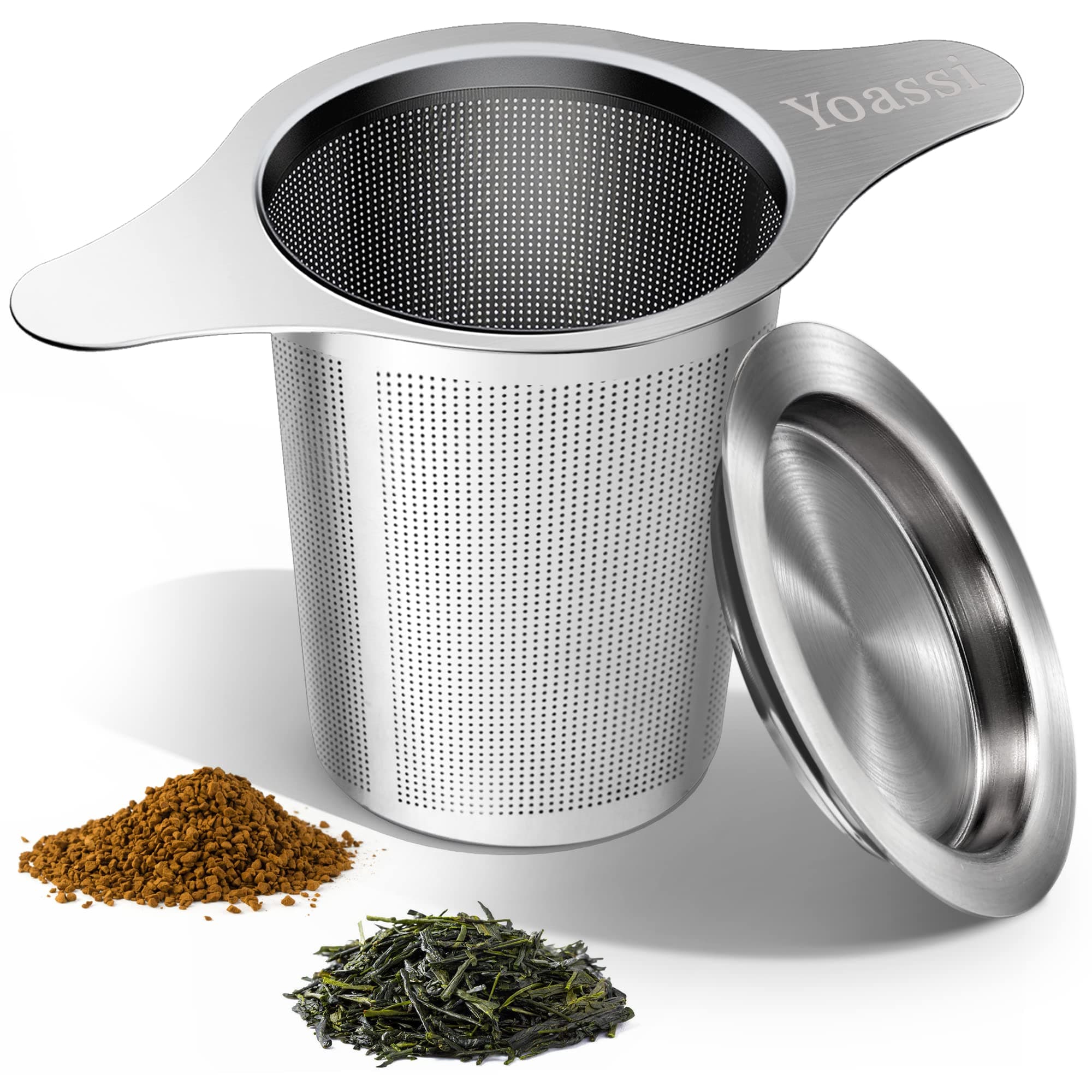 Extra Fine 18/8 Stainless Steel Tea Infuser Mesh Strainer with Large Capacity & Perfect Size Double Handles for Hanging on Teapots, Mugs, Cups to Steep Loose Leaf Tea and Coffee