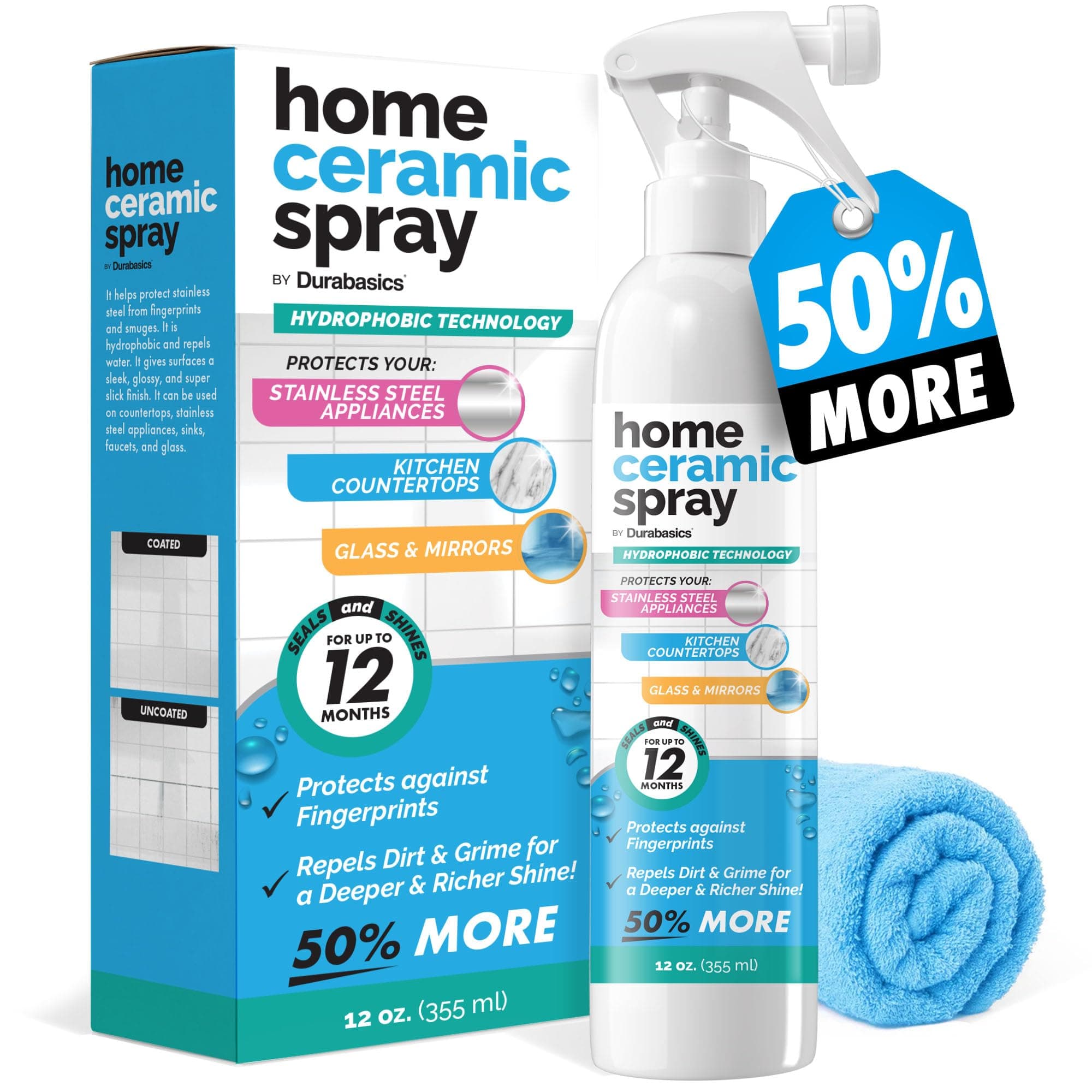 [12 Oz] Home Ceramic Coating Spray Kit - Shine, Seal & Protect Kitchen & Bath Surfaces - High Shine - Repels Stains & Grime Effortlessly - Use on Stainless Steel, Sinks, Countertops, Glass & More