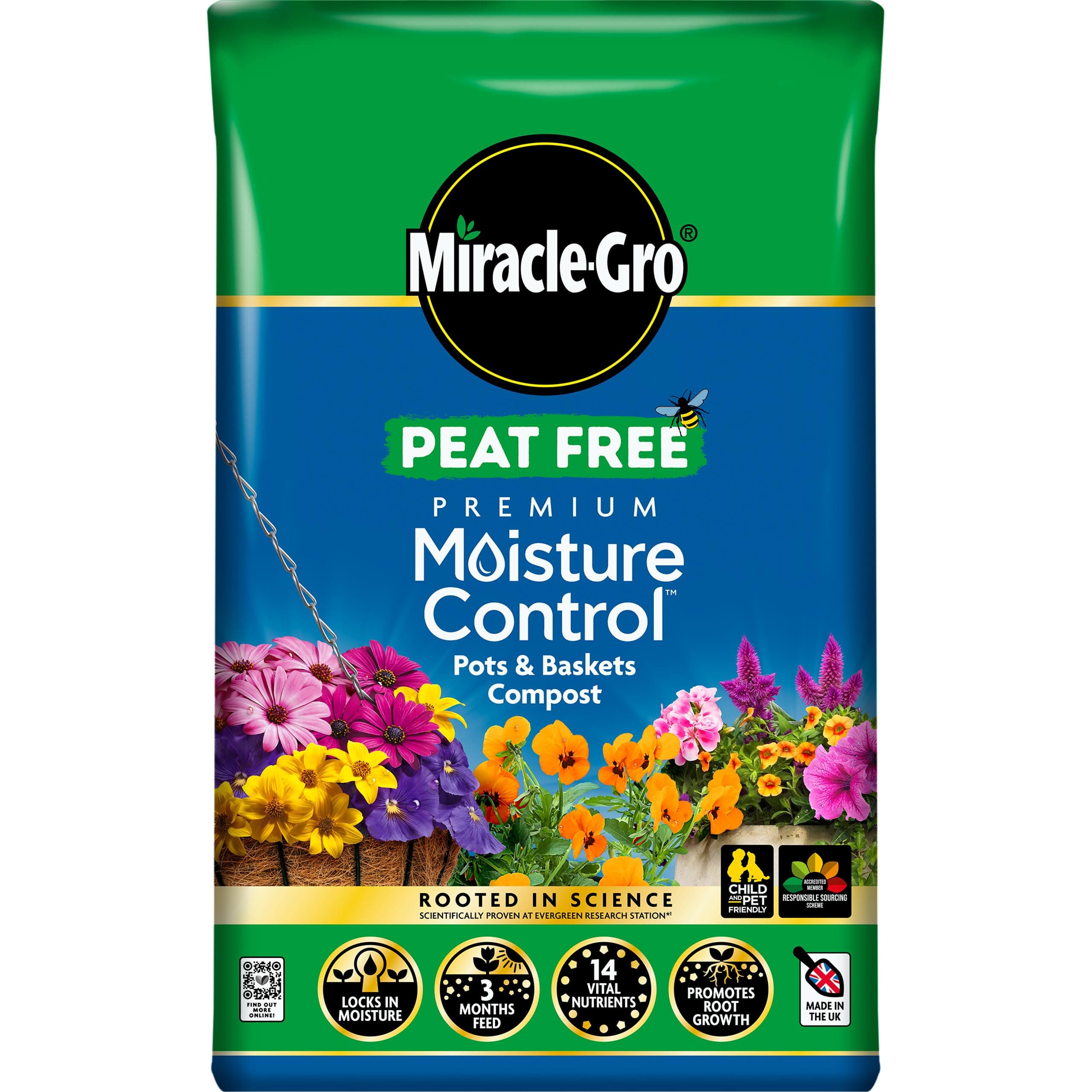 Miracle-Gro PEAT FREE Premium Moisture Control Compost, 40 Litres, Brown