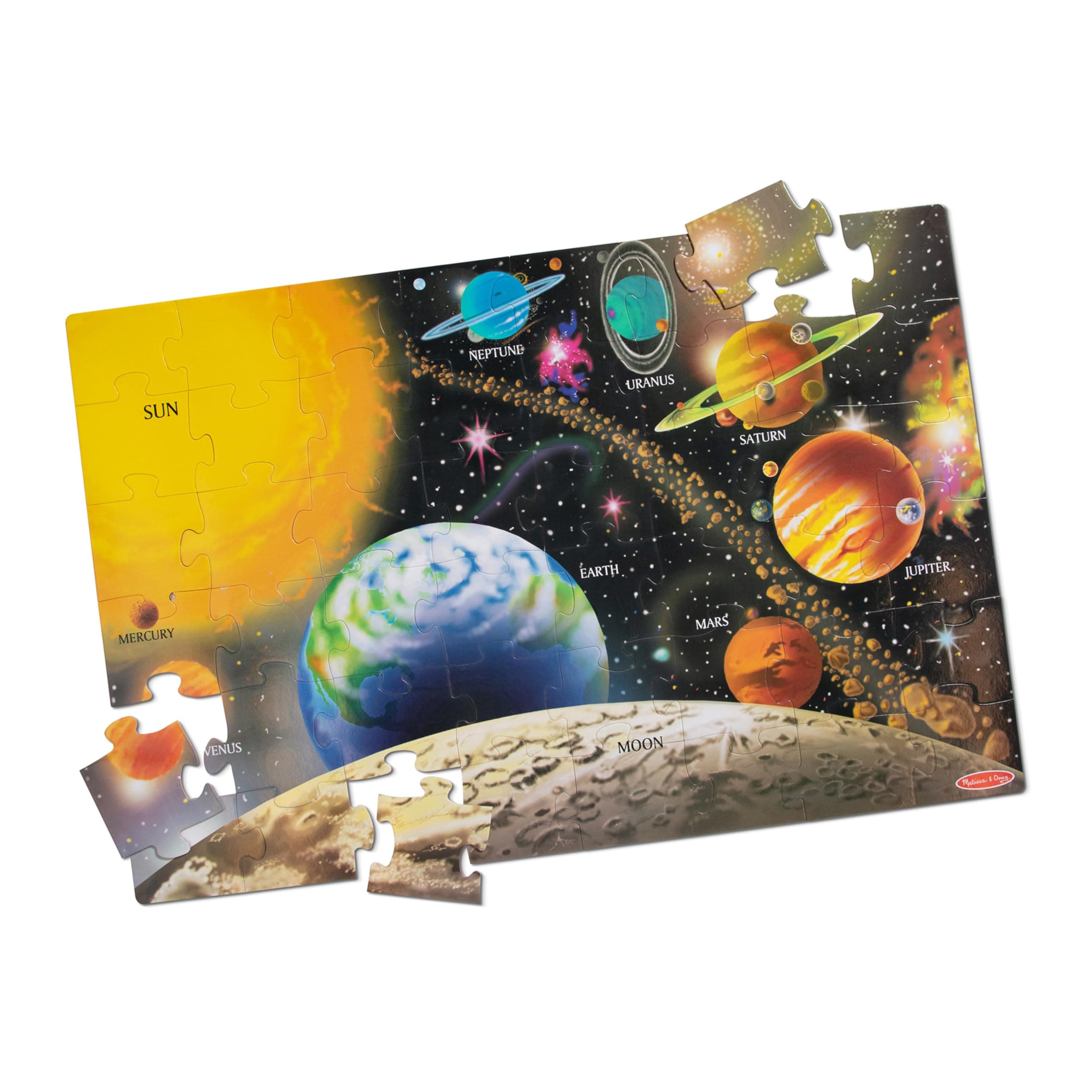 Solar System Floor Puzzle – 48 Extra-Thick Cardboard Pieces with Beautiful Artwork of Planets, Moons, & Stars – Giant Educational Jigsaw Puzzle for Kids Ages 3+ | MD413