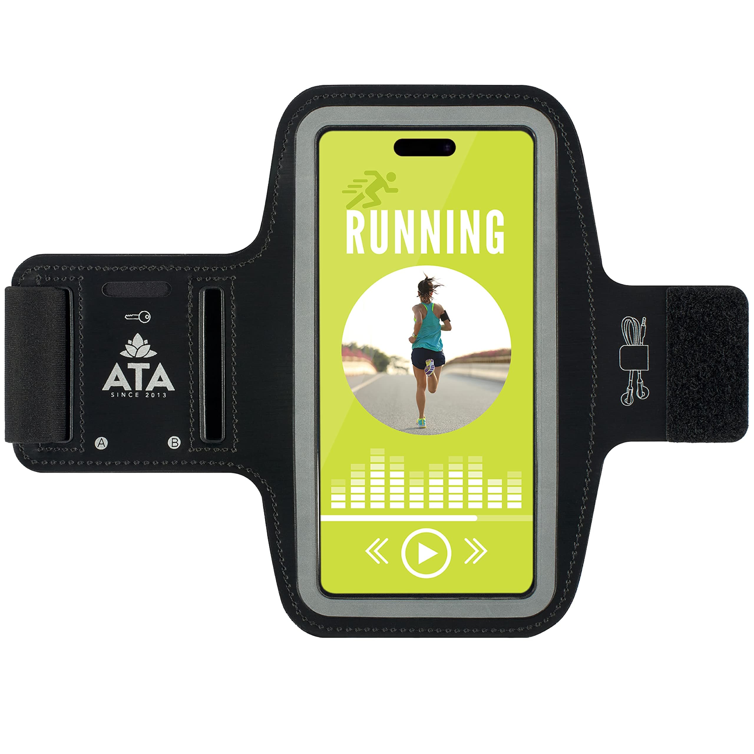 Running Phone Holder for iPhone 14/14 Pro/ 14 Pro Max, All Models up to 6.7" Phone Strap with Key pouch and Headphone slots, Running Armband for Jogging, Cycling, Hiking