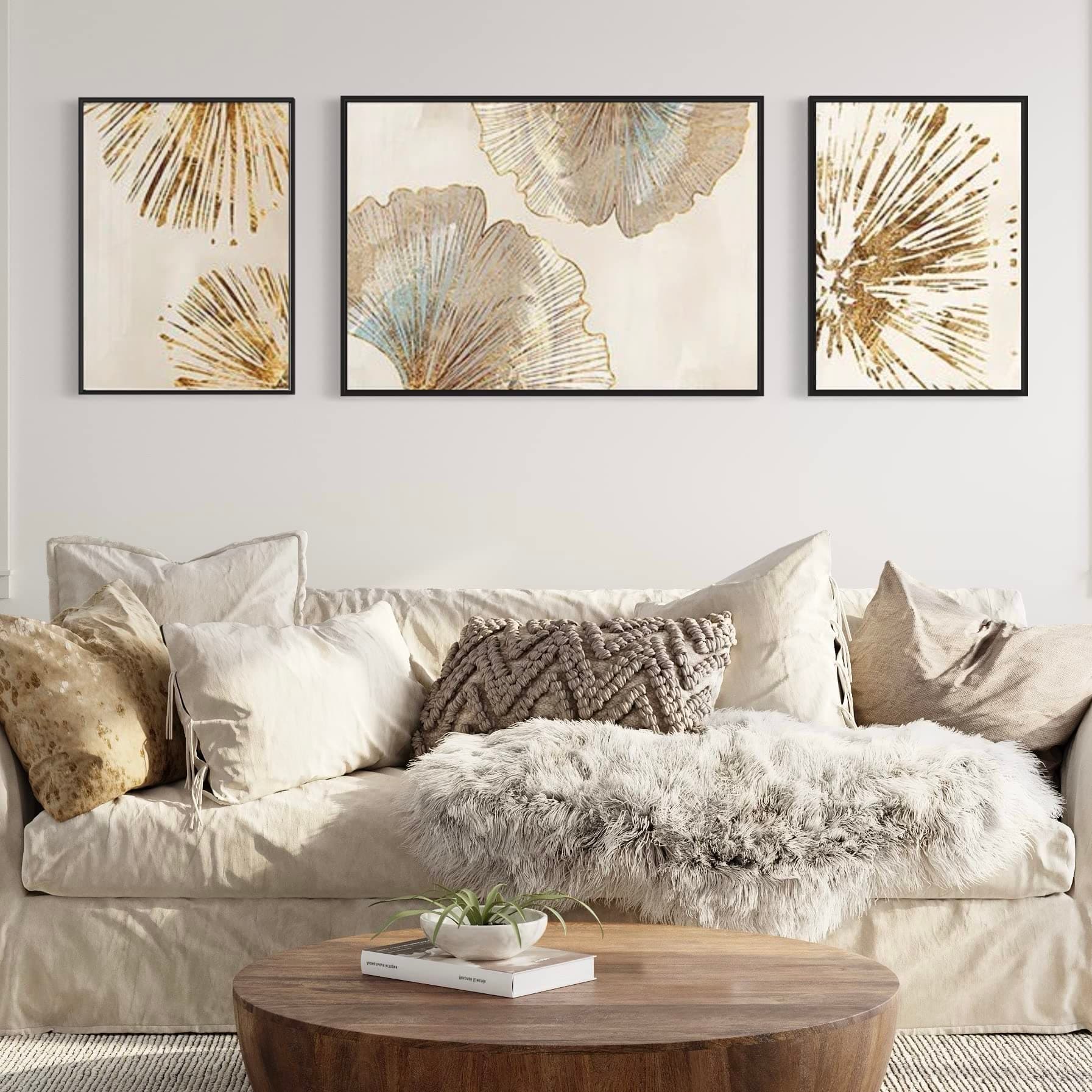 Gold Beige Canvas Framed Wall Art (Gold frame)