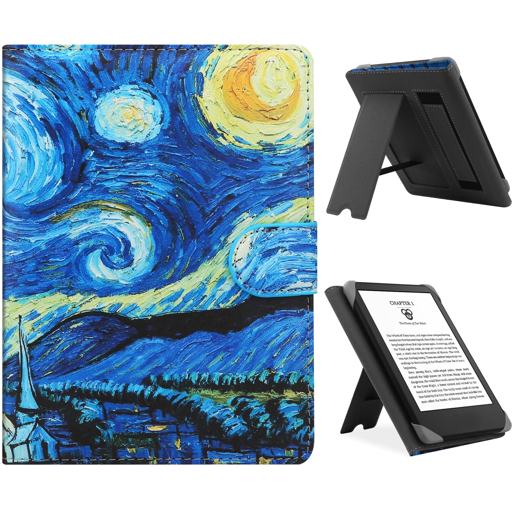 Universal Case for 6",6.8" Paperwhite E-Reader, Compatible with Kobo Clara HD/Kobo Clara 2E Leather Stand Cover for 6-6.8'' Pocketbook/Tolino E-Book Reader,Starry Sky