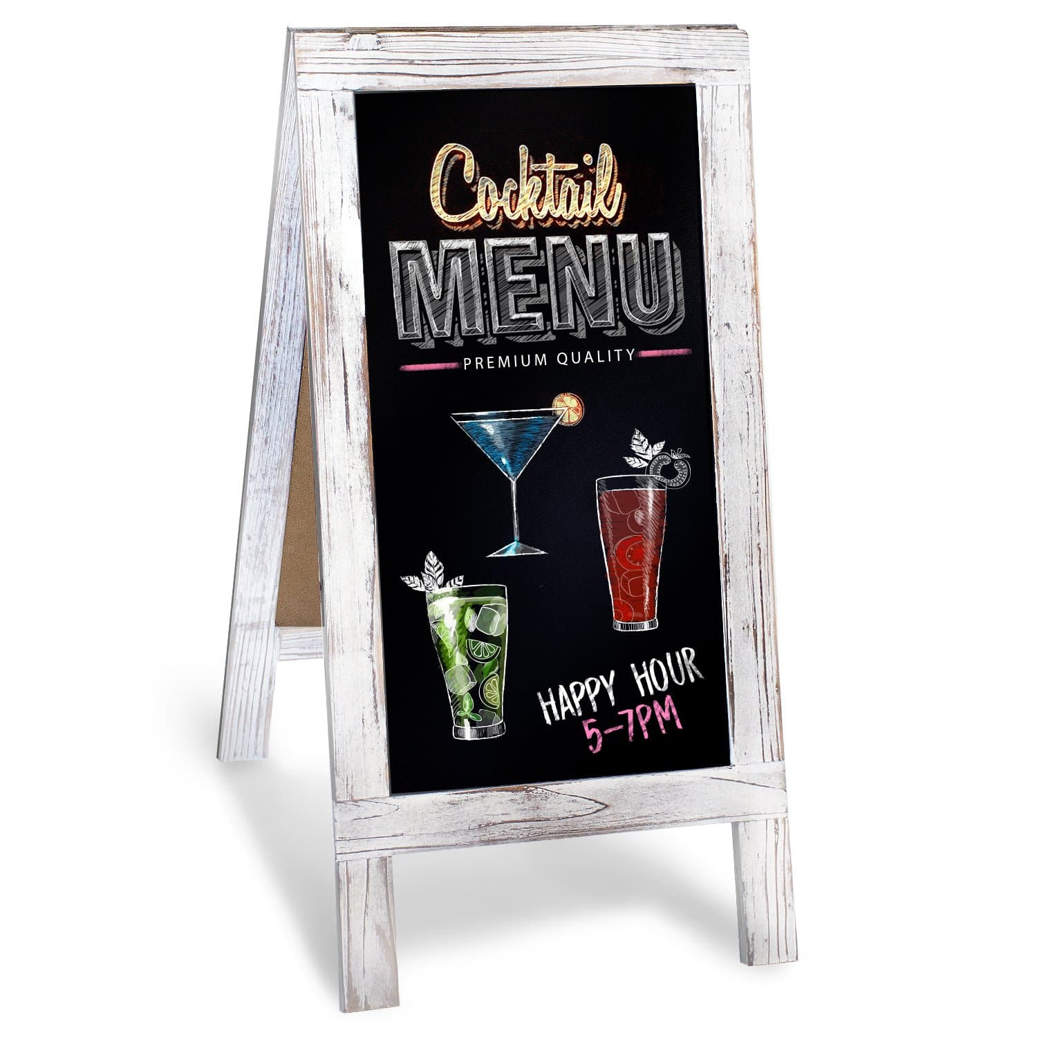 Chalkboard A-Frame with Rustic Vintage Gray Wash Frame Sandwich Board | 20in x 40in Blackboard | Great Chalk Board Sign. Use for Sidewalk Menu, Home, Restaurant, Kitchen Decor (20" x 40")
