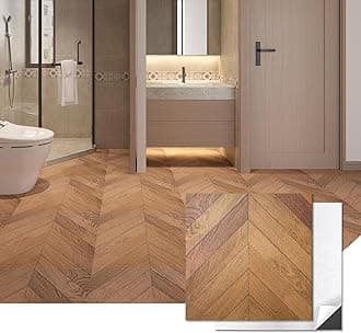 30-Pack Herringbone Peel and Stick Vinyl Floor Tiles, 12" x 12" Self Adhesive Waterproof Wood Flooring Plank for Kitchen Bathroom Bedroom, Cover 30 Sq. Ft, Brown