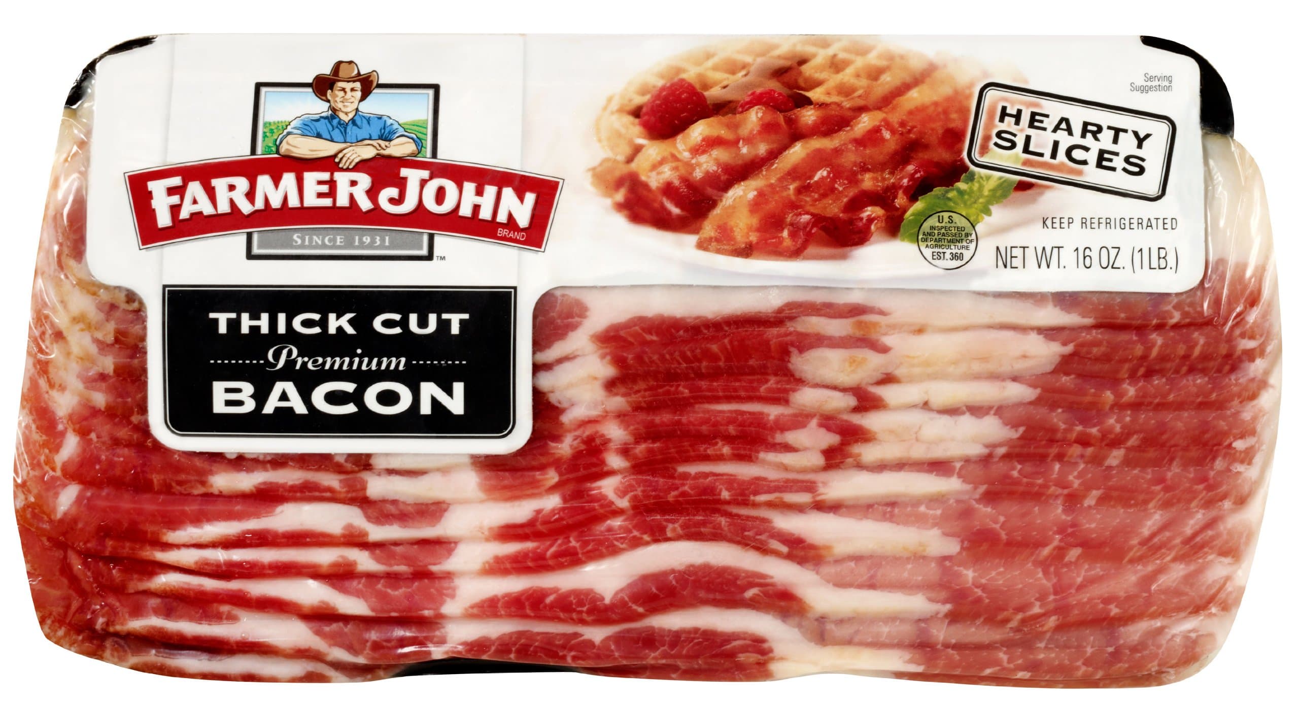 Farmer John Premium Thick Cut Sliced Bacon 16 Oz. Package (Pack of 3)