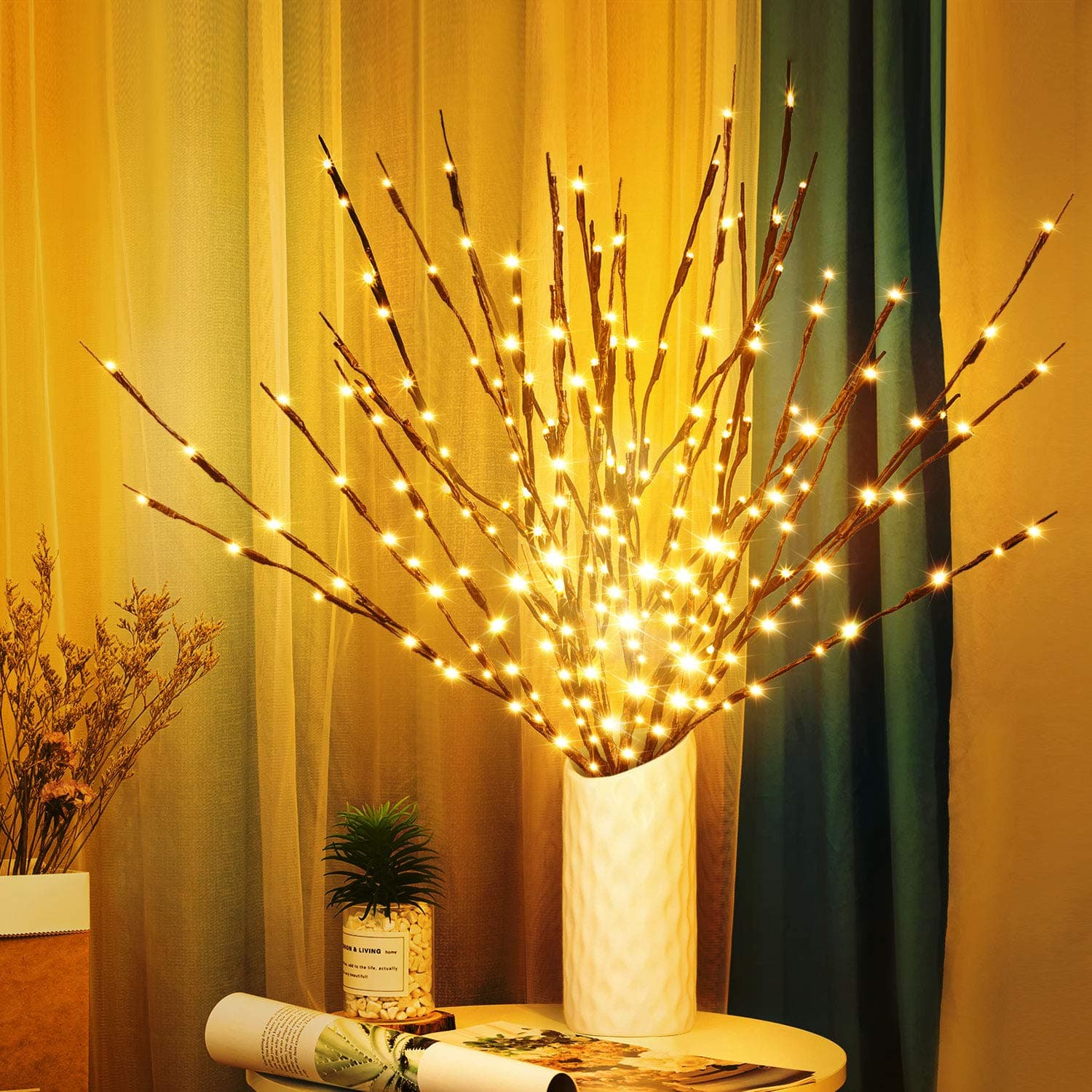 KXCOFTXI 3 Pack Twig Lights, Prelit Branches, USB Plug in Branches Lights with 60 LED Bulbs, Romantic Decorative Iights for Vase, Lighted Tree Branches for Indoor, Plug in Lighted Branches for Party