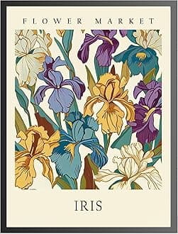 Iris Art Print, Flower Market Poster Wall art Decor, Botanical Floral Artwork for Bedroom, Bathroom, Living room Decoration (Iris, 11x14 inches + (Black Frame))