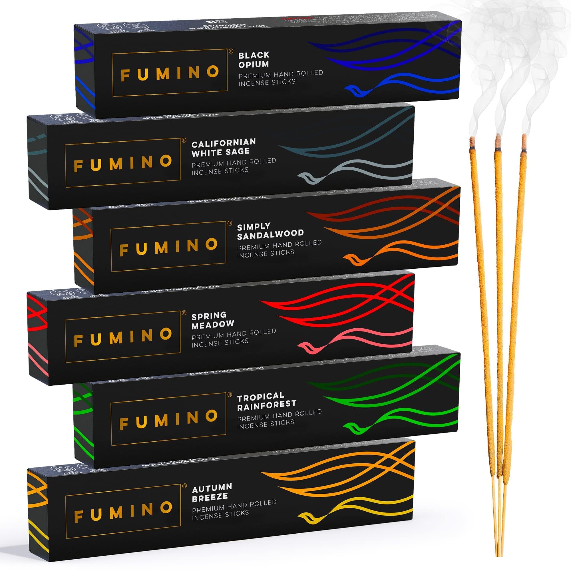 Incense Sticks Fumino Fresh Handmade Multipack Essentials Bundle 6 Boxes 84 Pieces (3oz) Masala Agarbatti Joss Scent Fragrance for Relaxation and Meditation, Home and House Decor