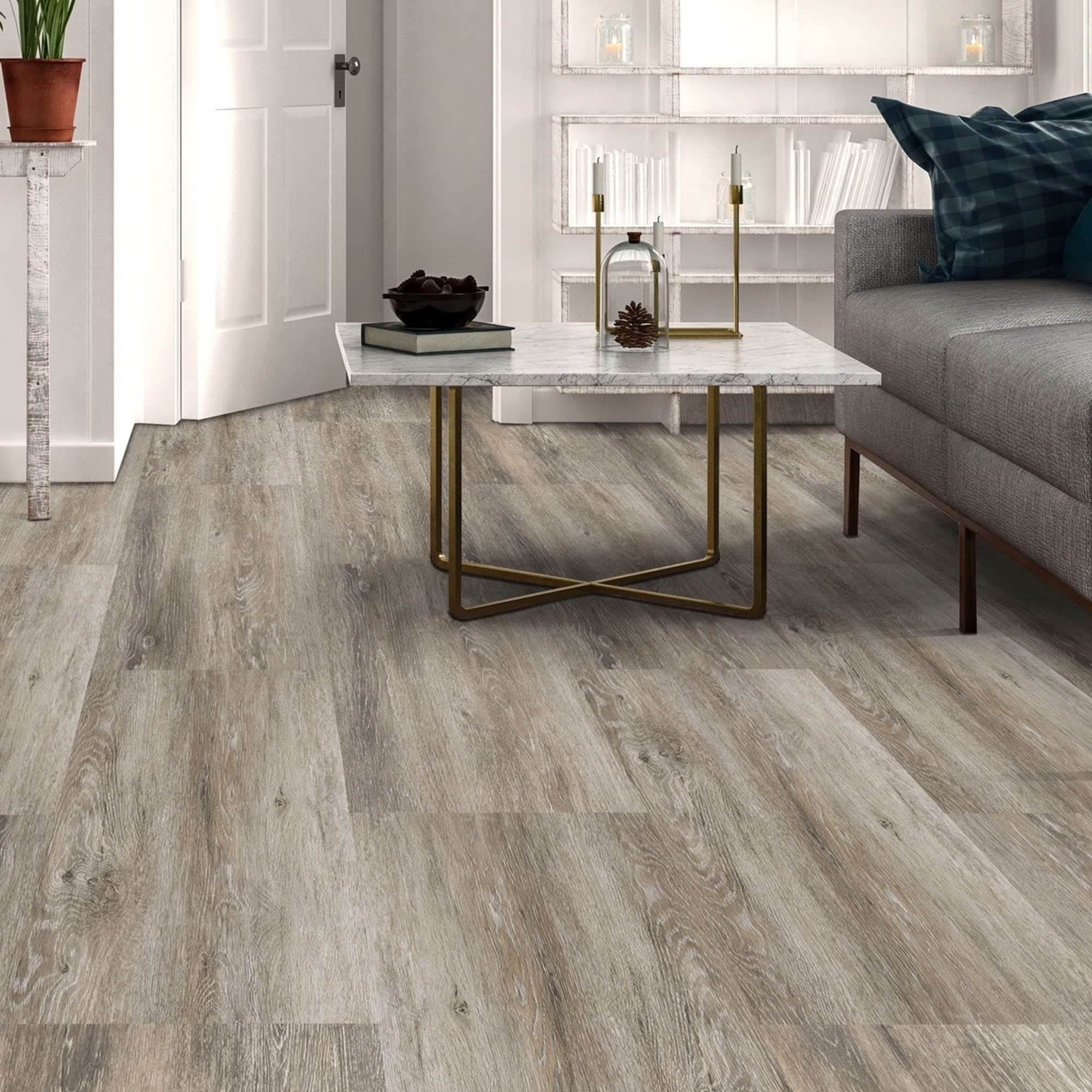 Palazzo Self Adhesive 12-Inch Vinyl Floor Tiles, 20 Rectangular Tiles - 12" x 24", Beechwood Pattern - Peel & Stick, DIY Flooring for Kitchen, Dining Room, & Bedrooms by Achim Home Décor