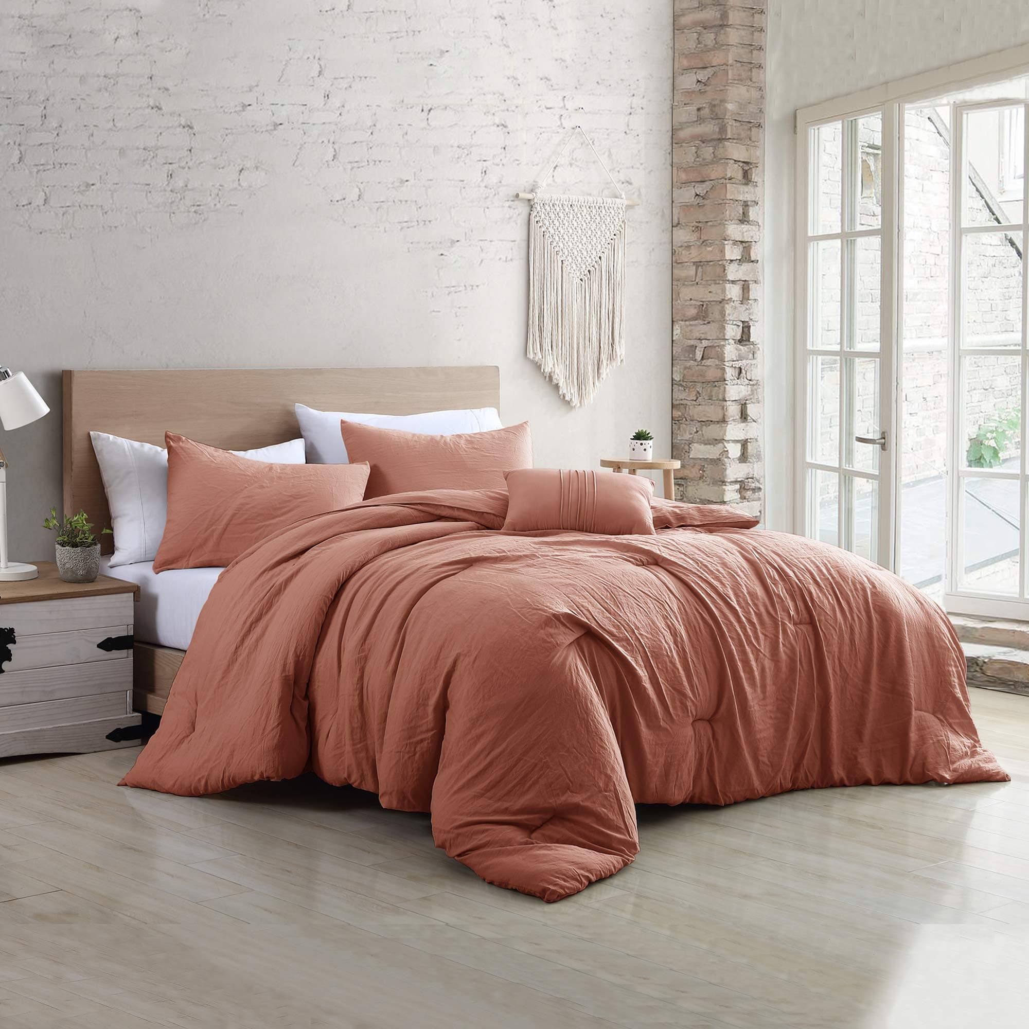 4-Piece Garment-Washed Comforter Set Beck Dark Rose Queen