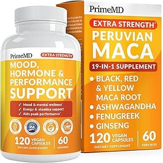 19-in-1 Extra Strength Peruvian Maca Root Capsules - 9125 mg Ashwagandha Supplements with Fenugreek and Ginseng for Mood, Hormone and Performance Support (120 ct)
