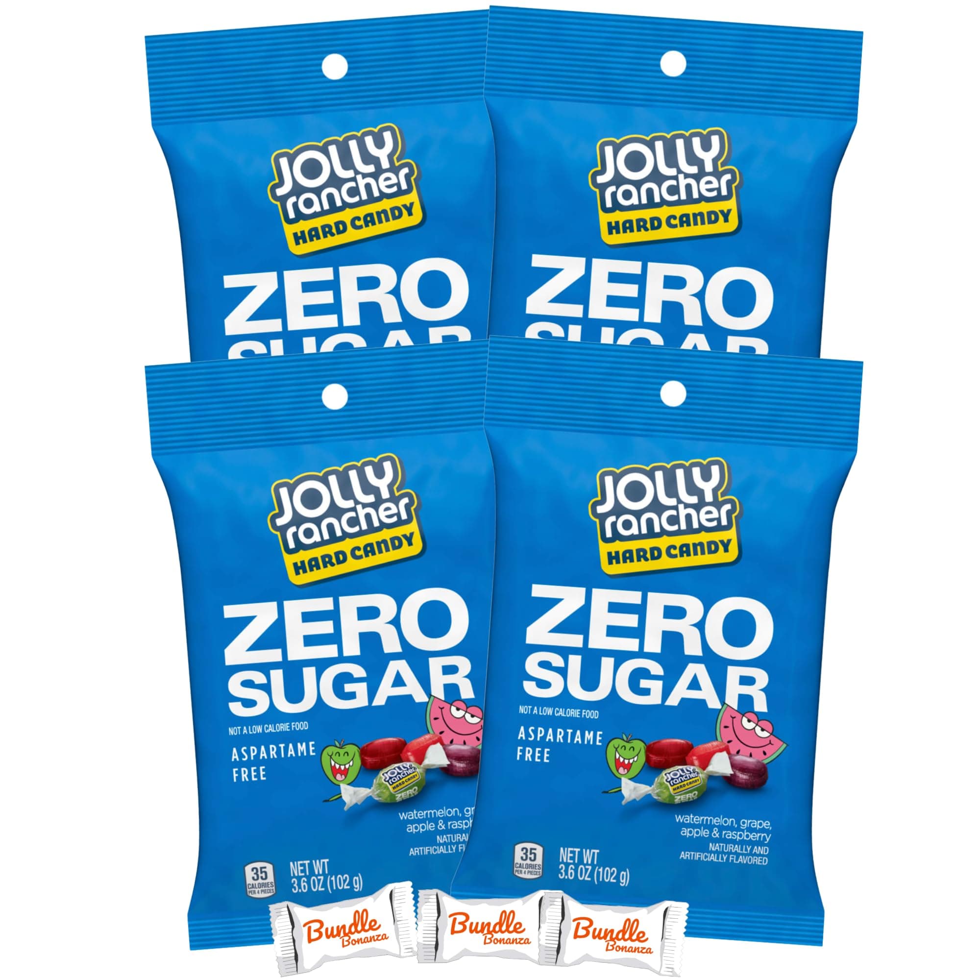 Jolly Rancher ZERO SUGAR Assorted SUGAR FREE Candy, 3.6oz (4 Pack) W/Bundle Bonanza Candy