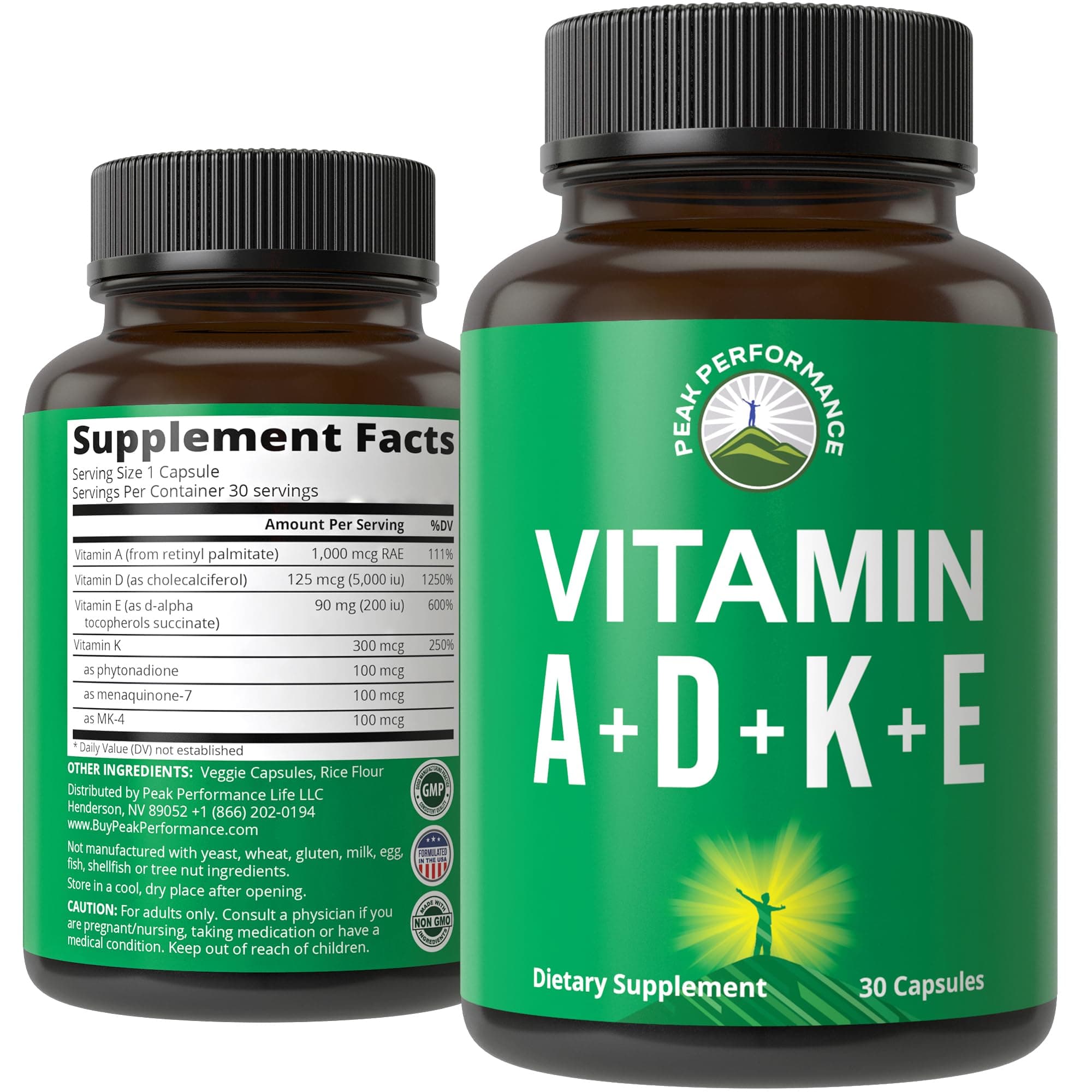 Vitamins D 5,000 iu + A + K + E All in 1 Easy to Swallow Vegan Capsule. ADK Vitamin Supplement with E D3 K2. Essential Vitamins for Mood, Immune, Bone, Vision, Heart